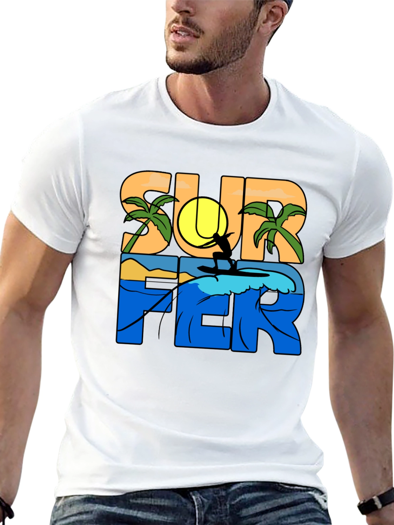 Surfer Graphic T-Shirt - Tropical Beach Vibe