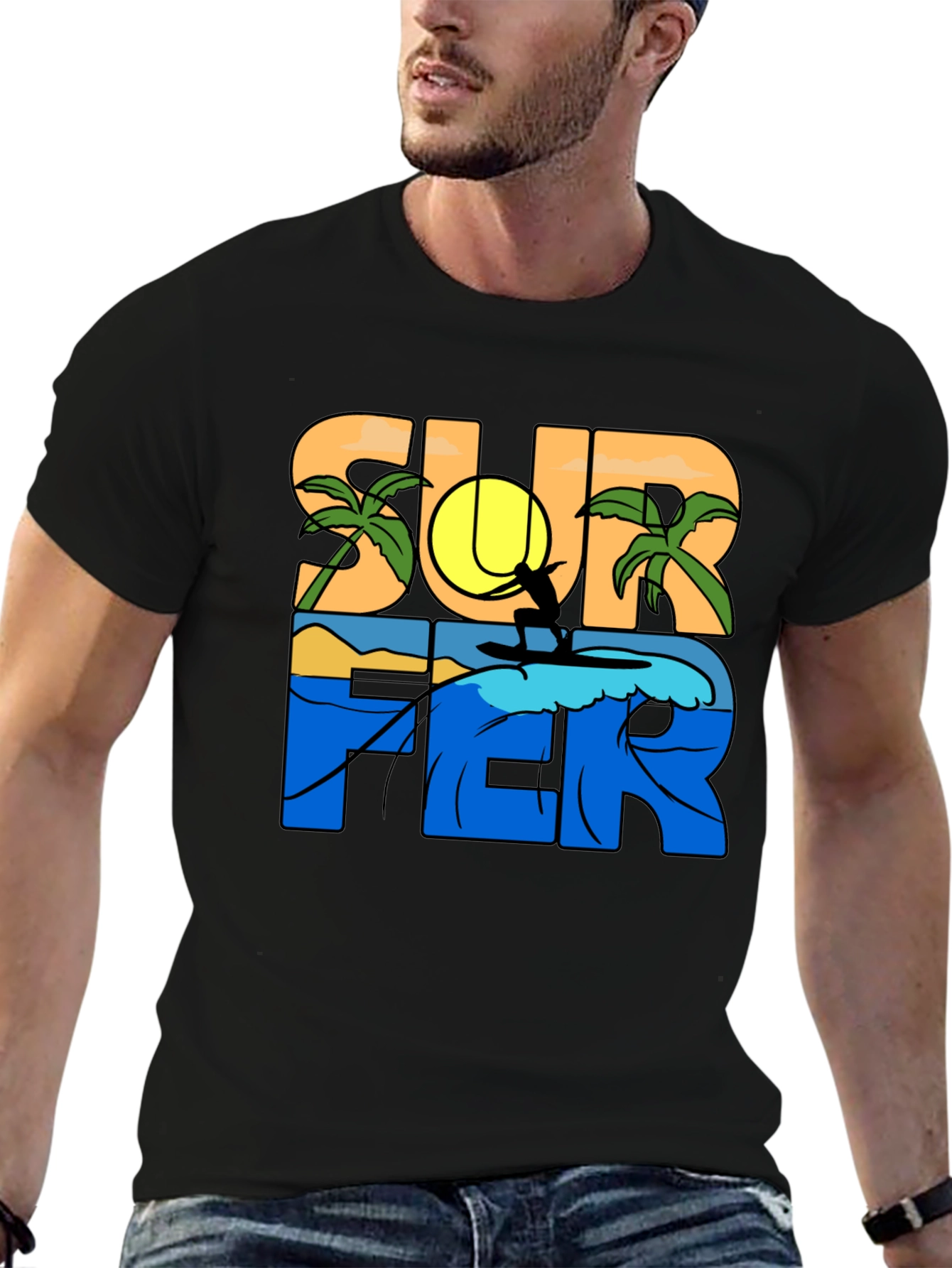 Surfer Graphic T-Shirt - Tropical Beach Vibe