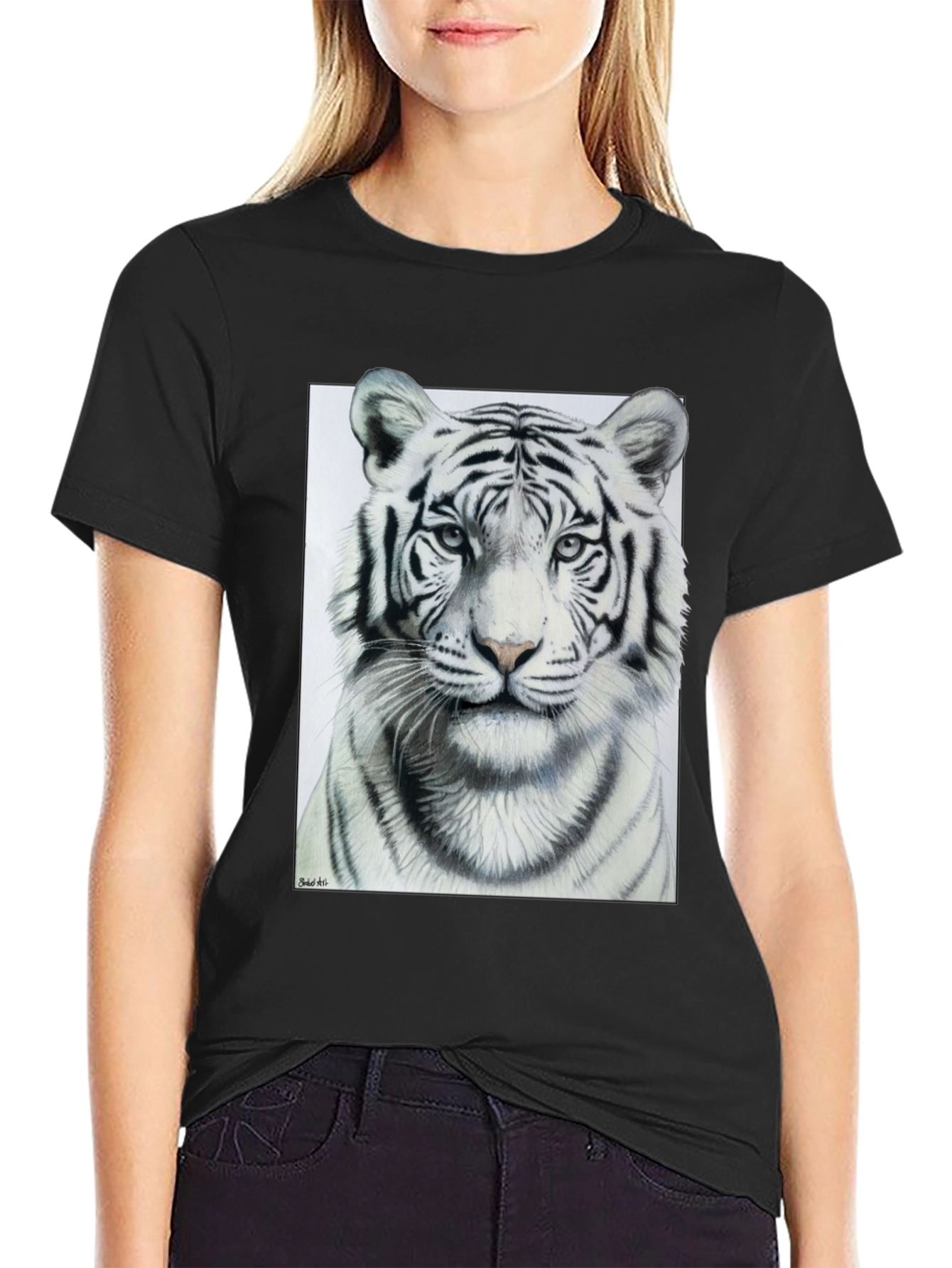 White Tiger Graphic Tee - Mens Black T-Shirt