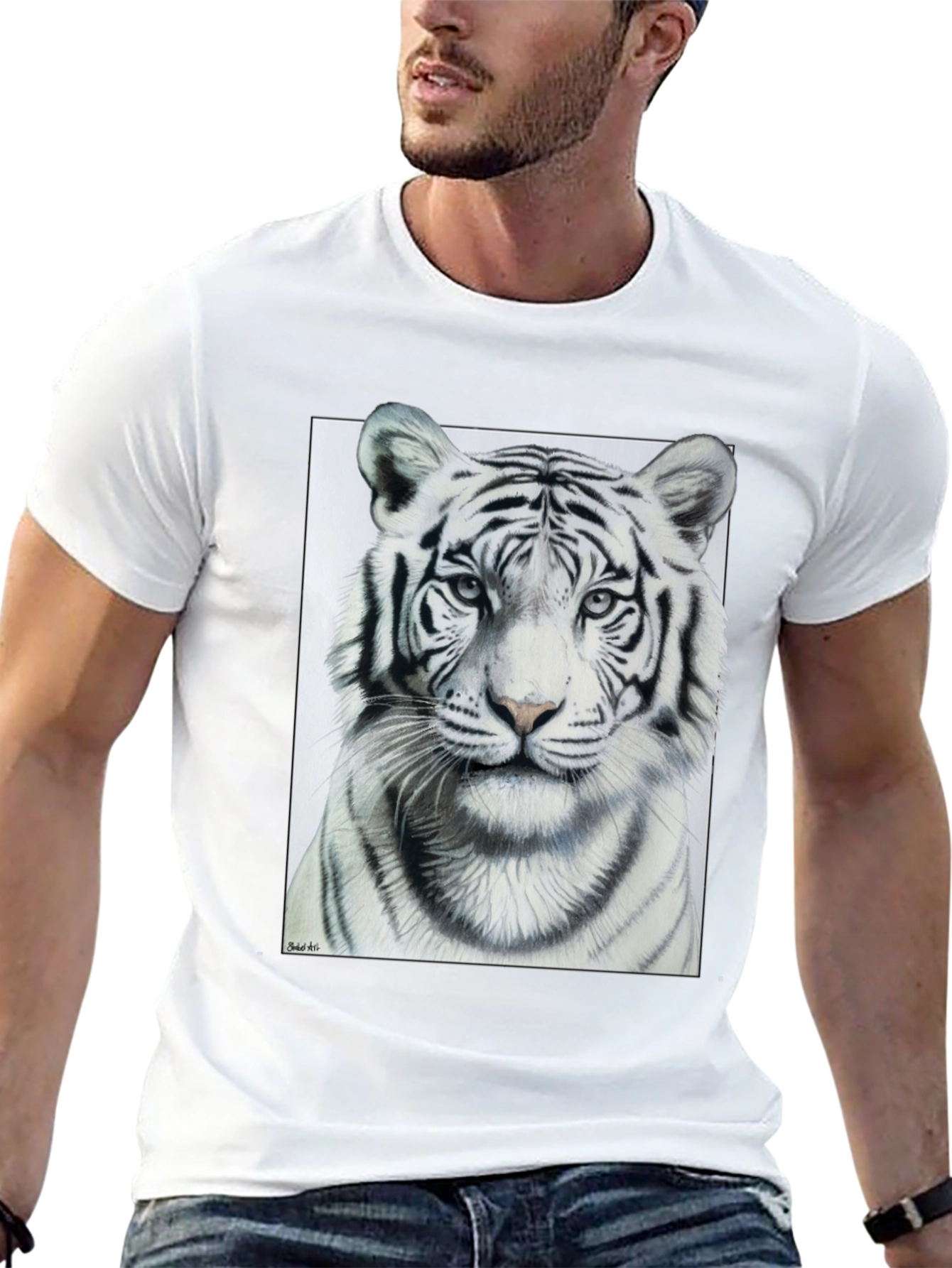 White Tiger Graphic Tee - Mens Black T-Shirt