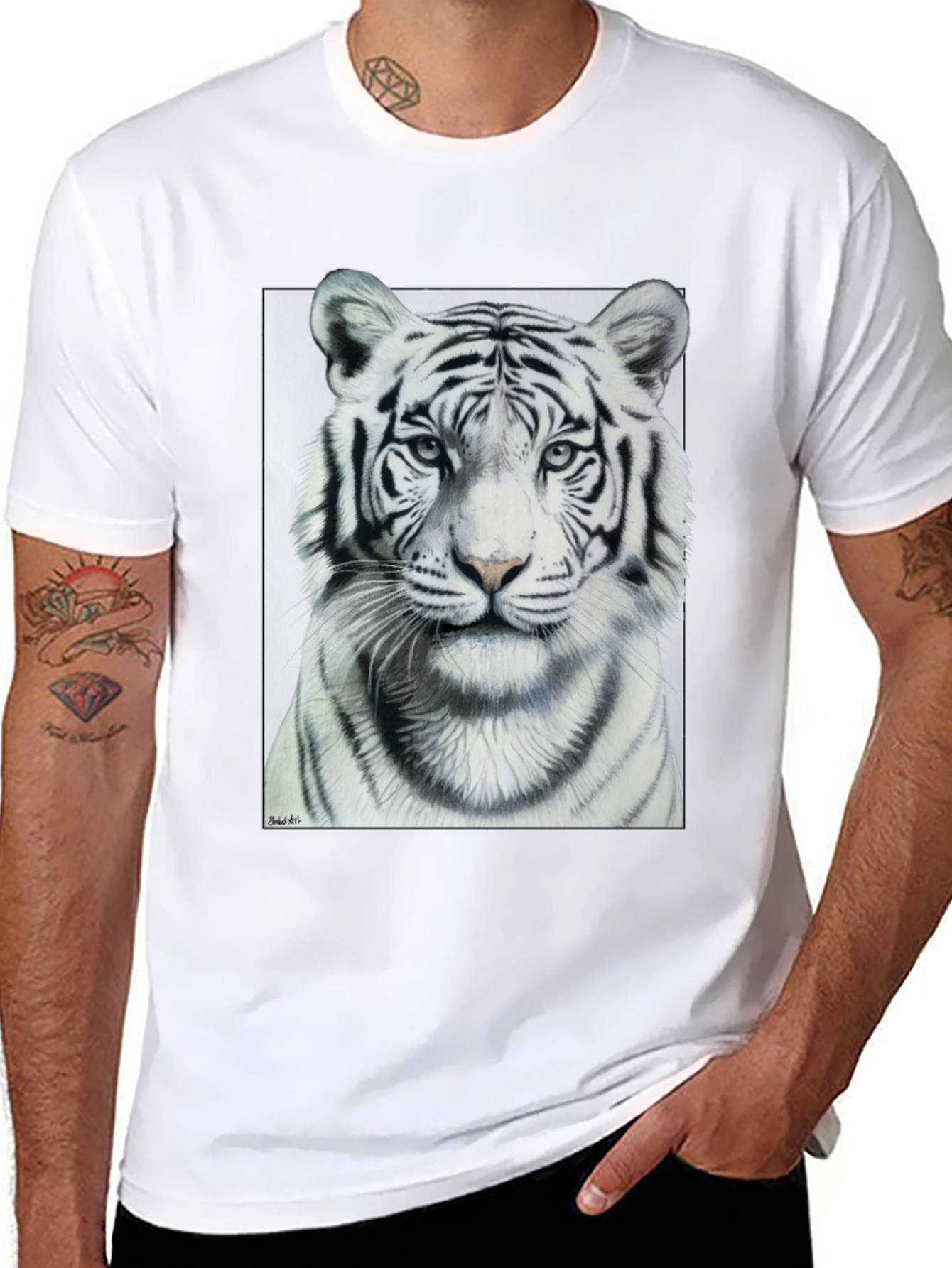 White Tiger Graphic Tee - Mens Black T-Shirt