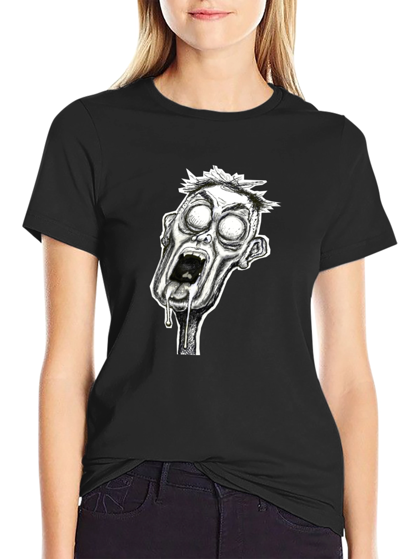 Zombie Graphic Print Black T-Shirt