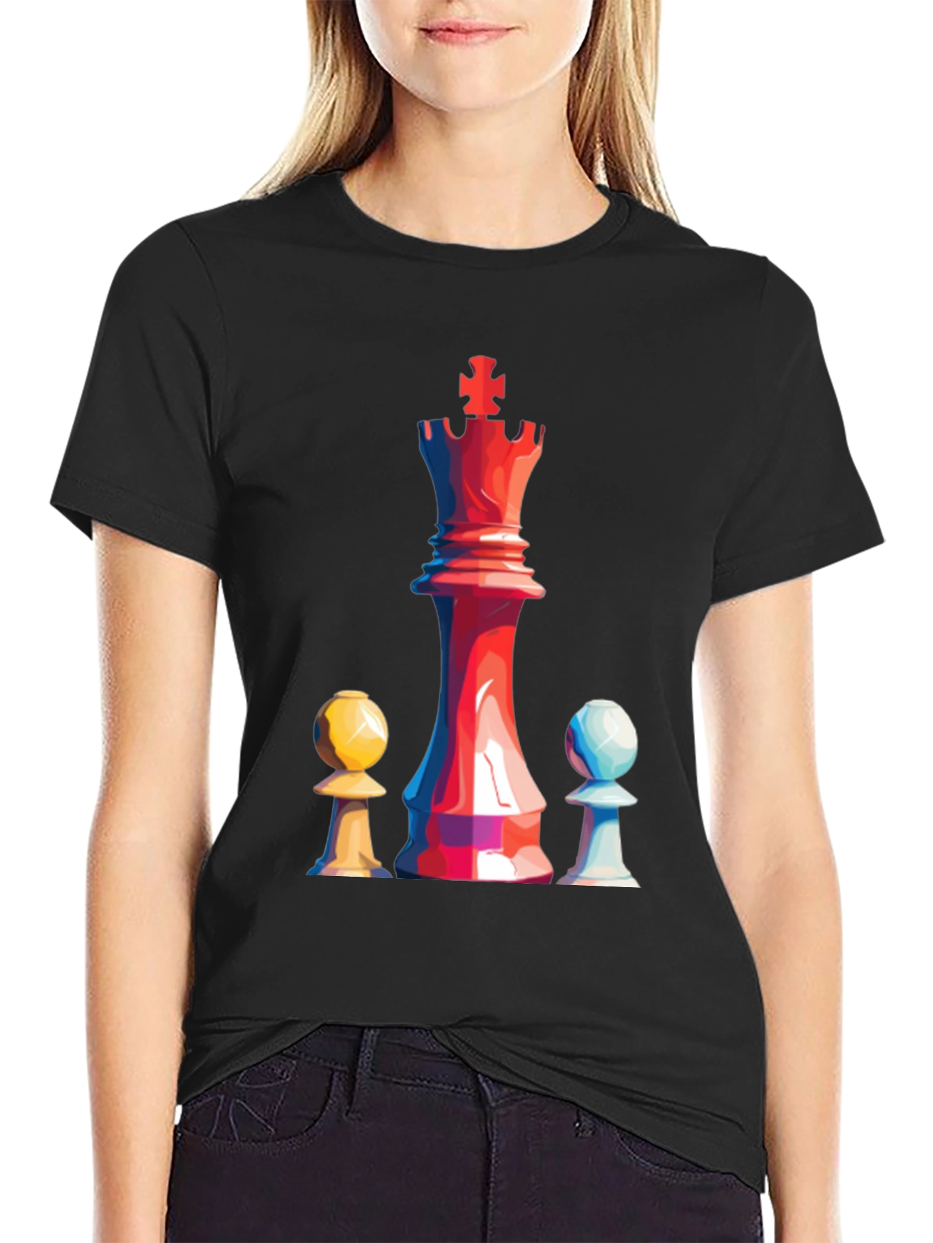 Chess King & Pawns Graphic Tee - Black