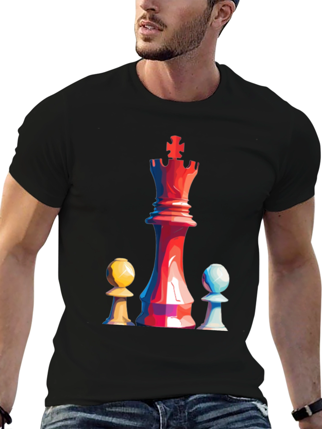 Chess King & Pawns Graphic Tee - Black