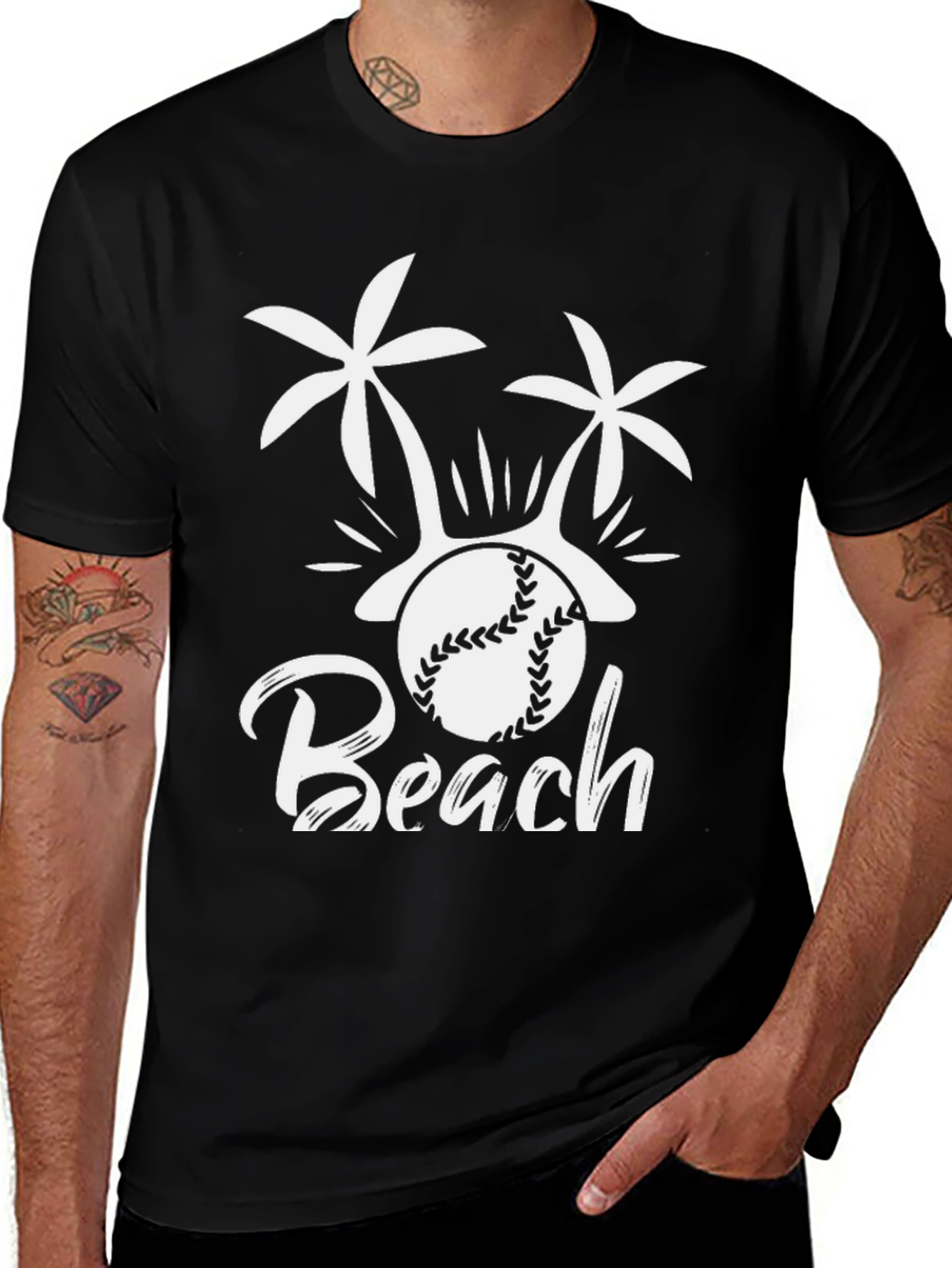 Beach Baseball Graphic Tee - Black