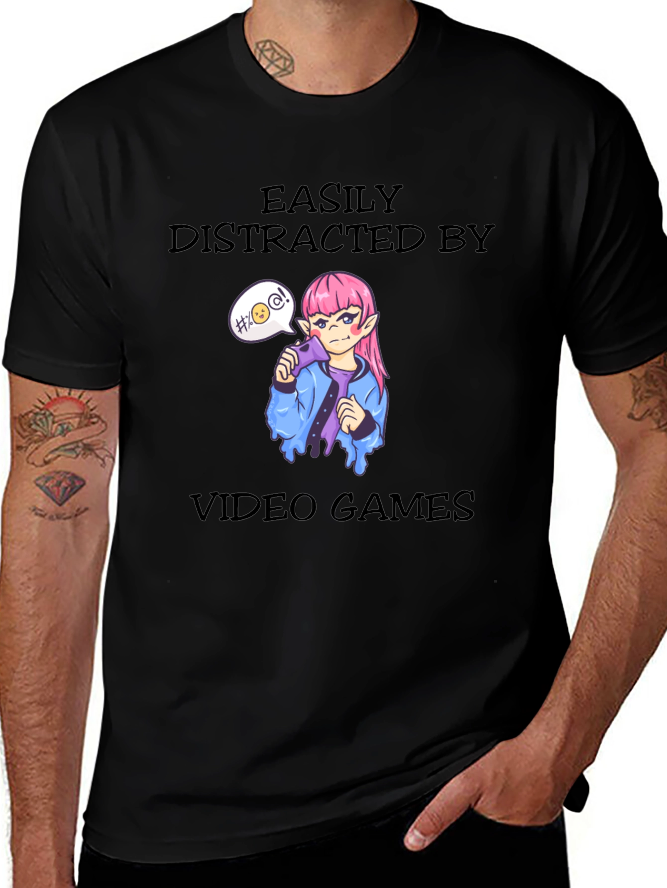Easily Distracted By Video Games Black T-Shirt