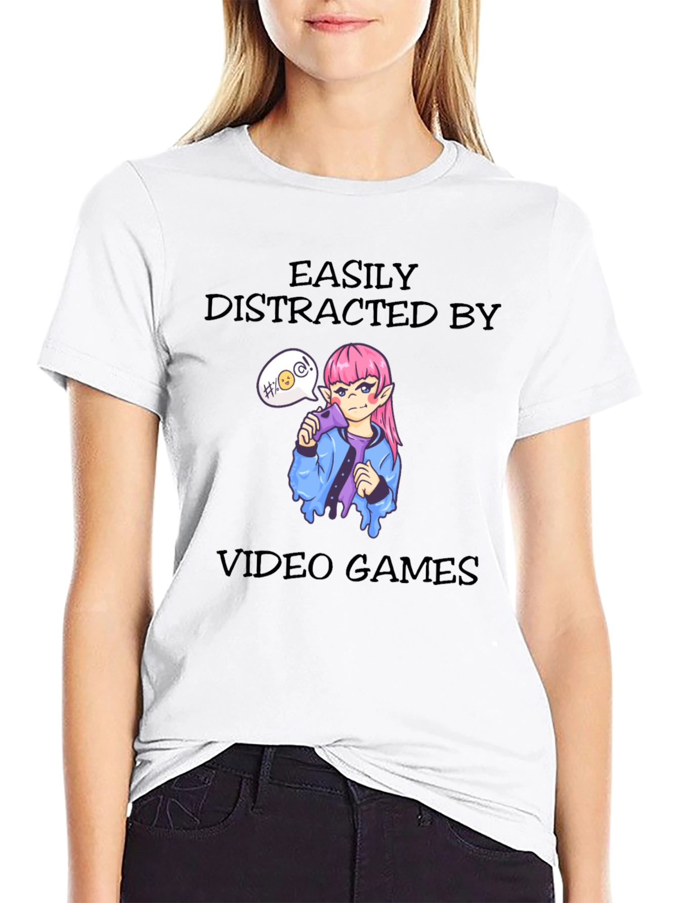 Easily Distracted By Video Games Black T-Shirt