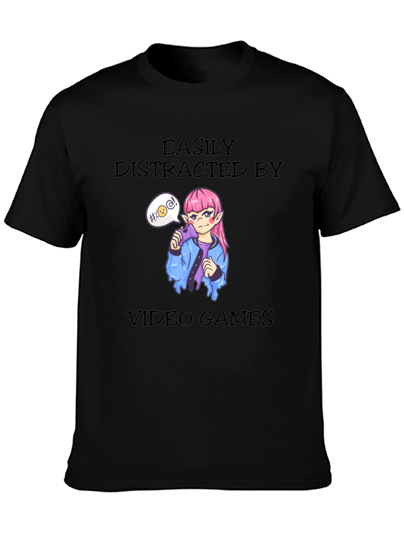 Easily Distracted By Video Games Black T-Shirt