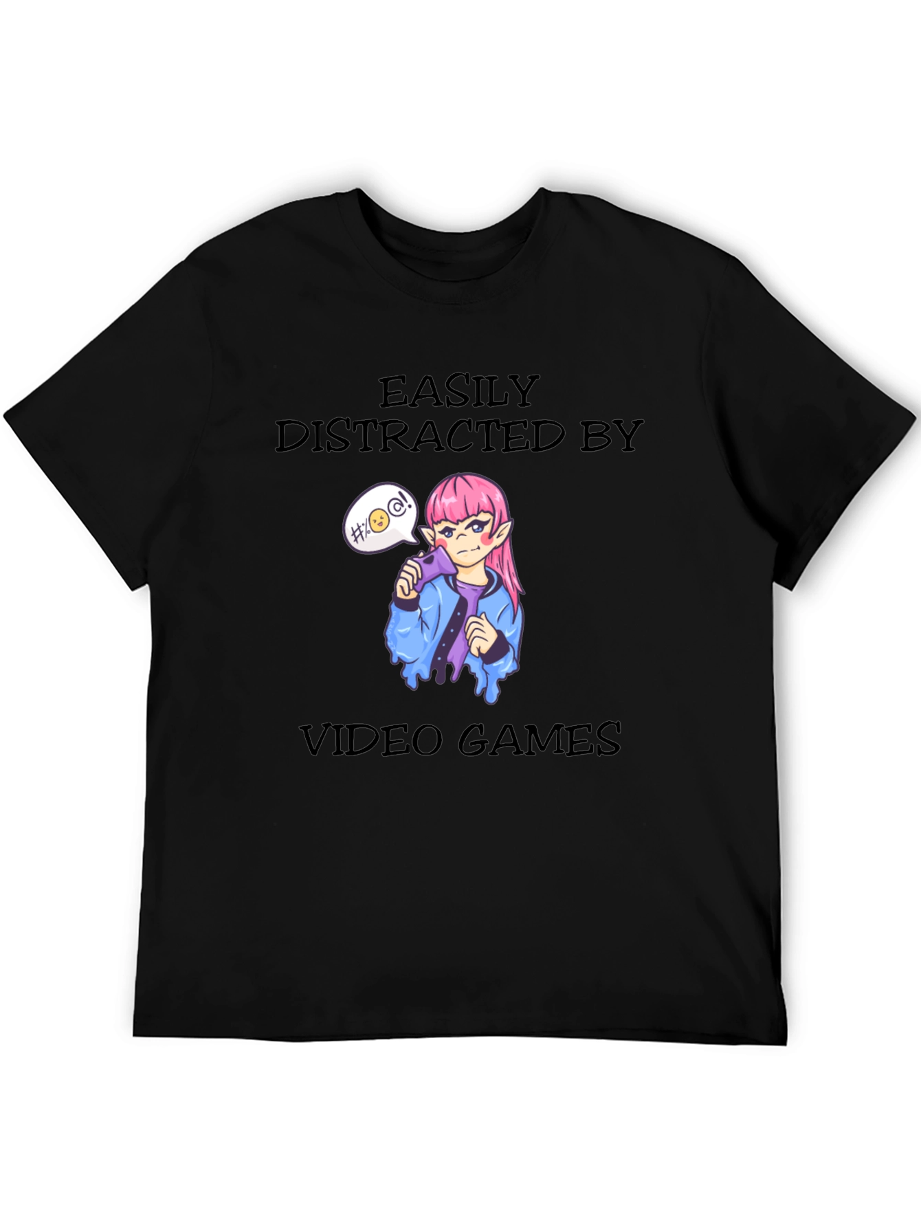 Easily Distracted By Video Games Black T-Shirt