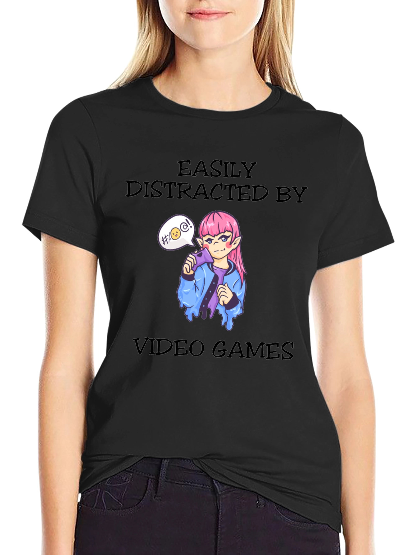 Easily Distracted By Video Games Black T-Shirt