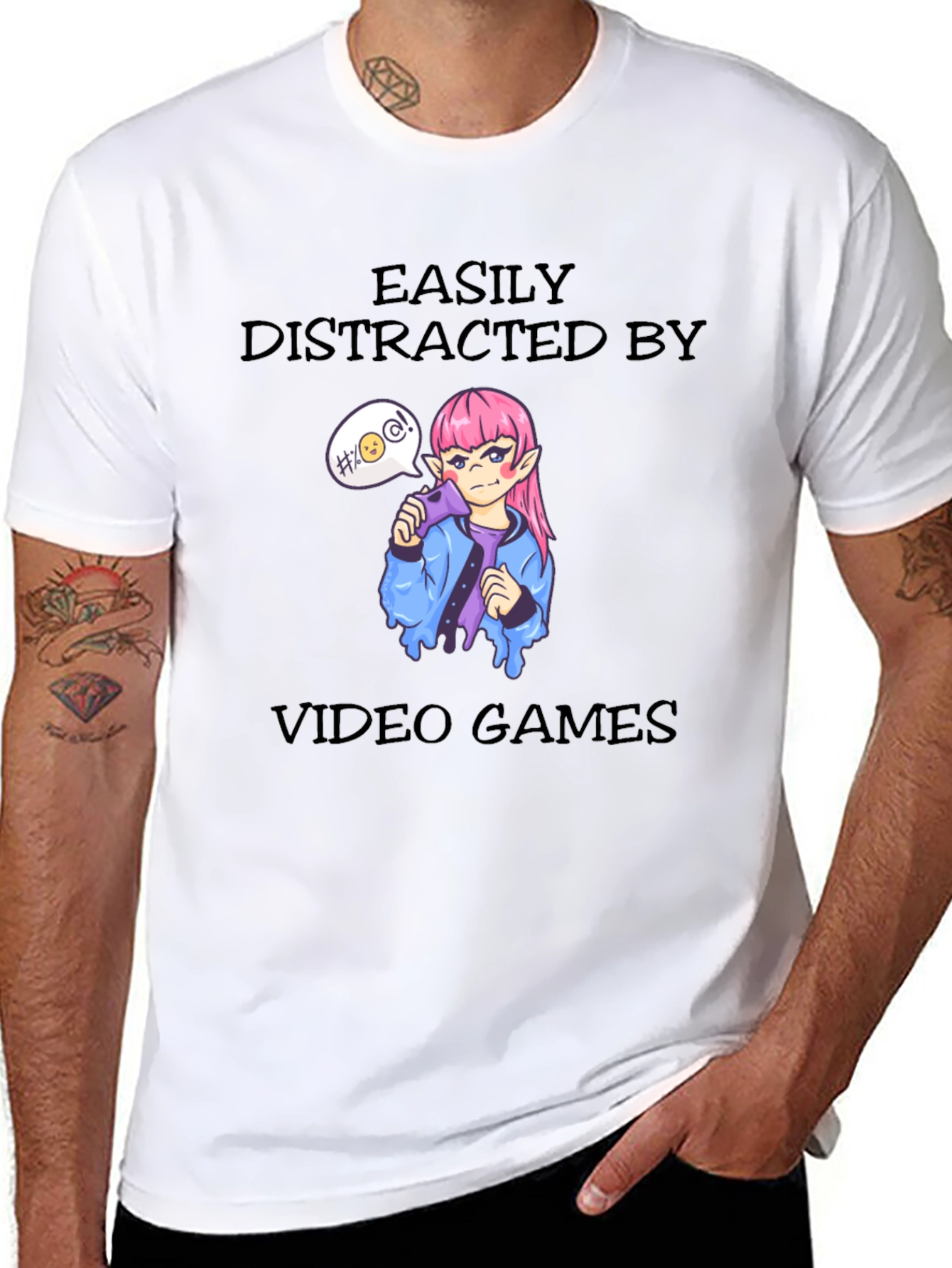Easily Distracted By Video Games Black T-Shirt