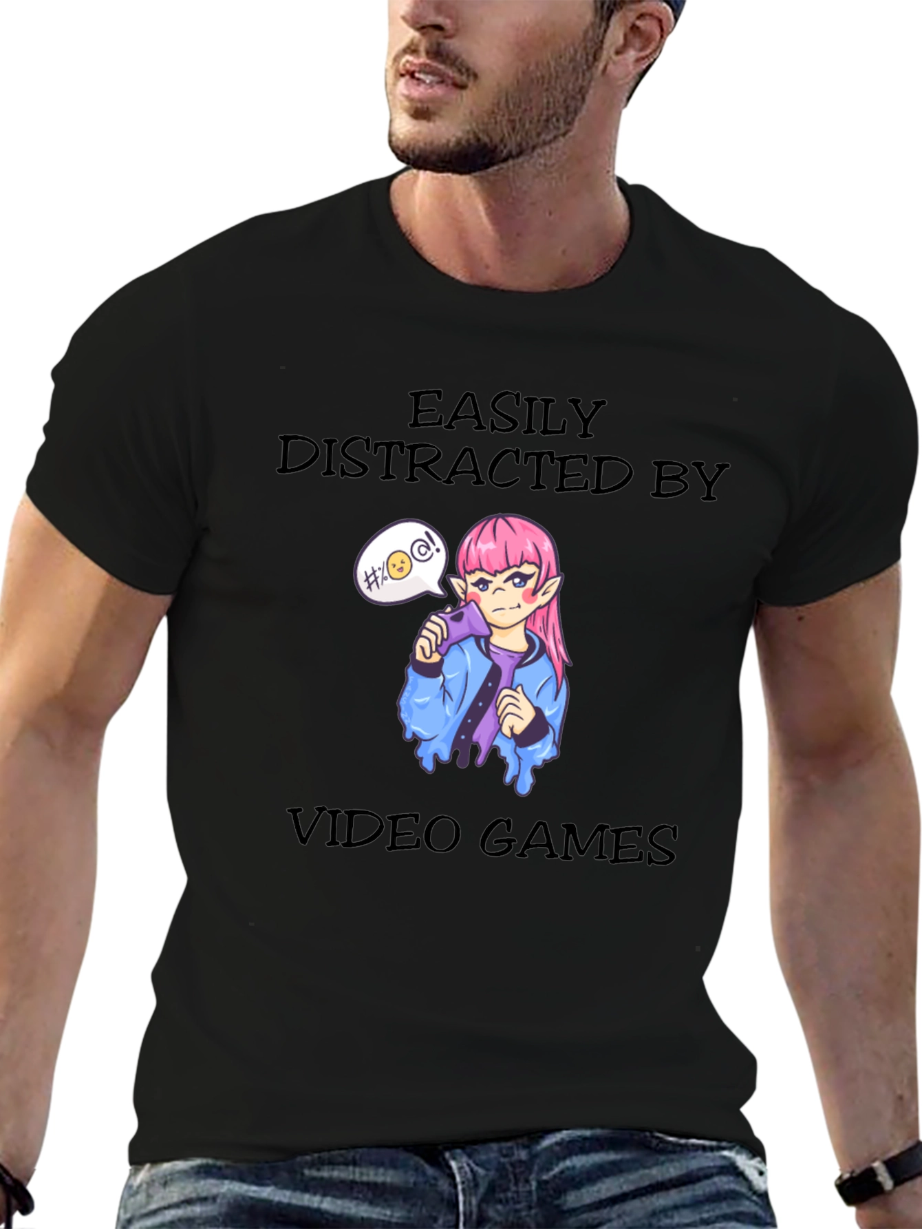 Easily Distracted By Video Games Black T-Shirt