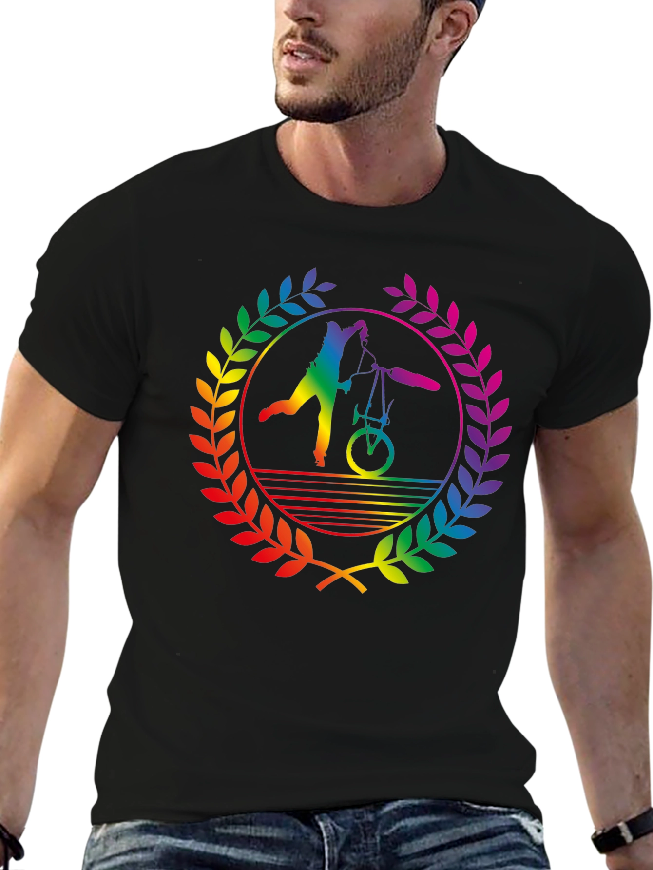 Rainbow Bicycle Silhouette Black T-Shirt