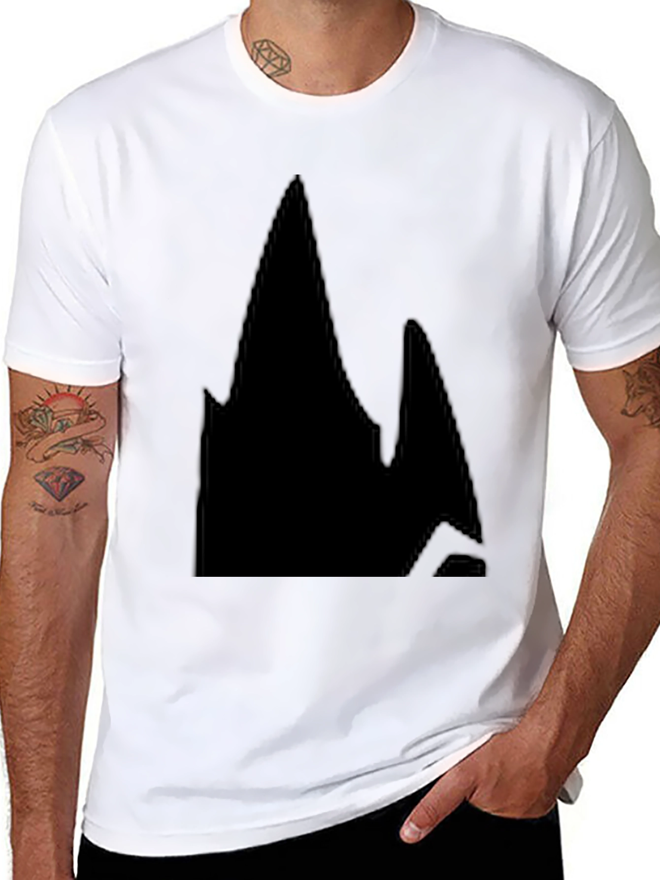 Mens Black Graphic Tee - Abstract Mountain Design