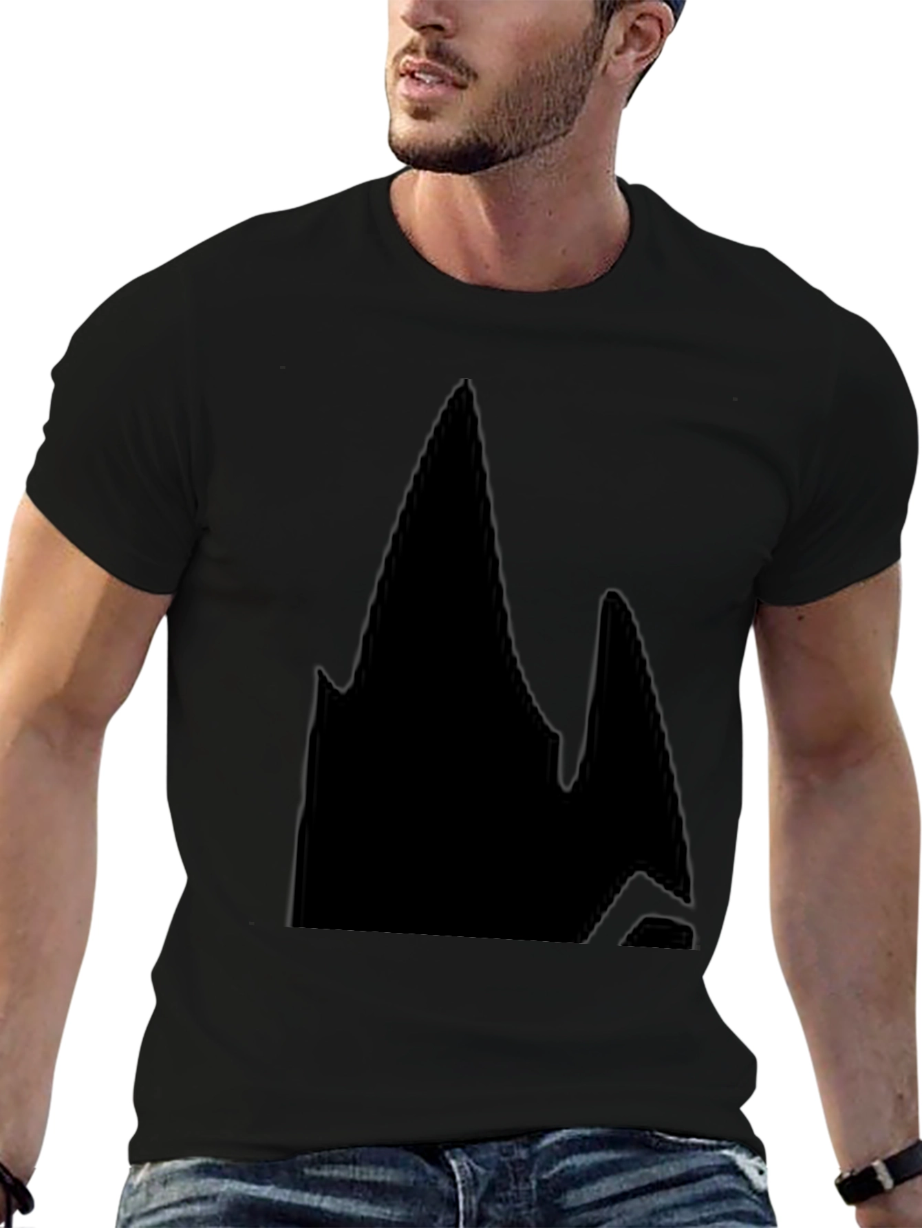 Mens Black Graphic Tee - Abstract Mountain Design