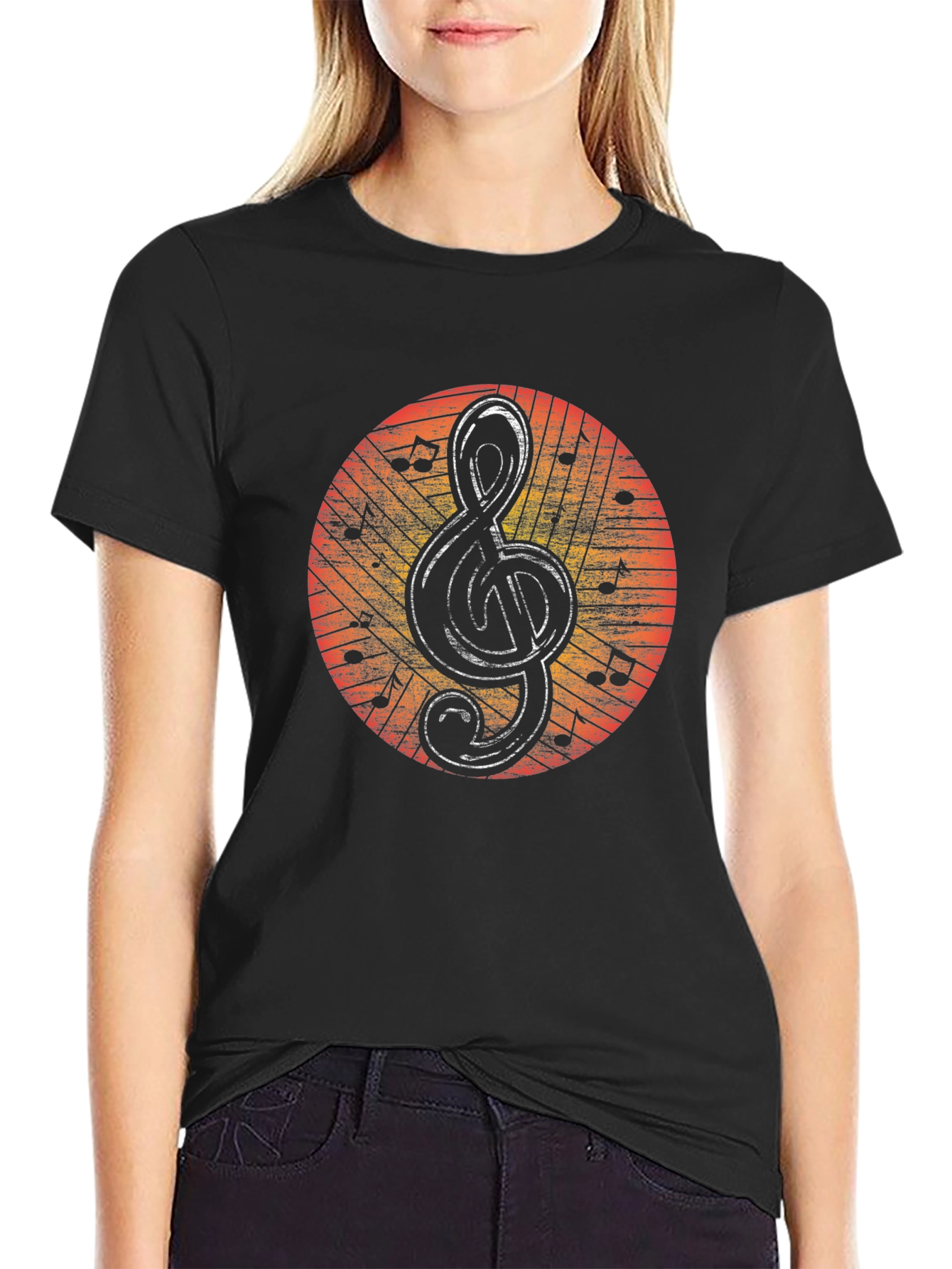 Musical Treble Clef Graphic Tee - Black Cotton Shirt