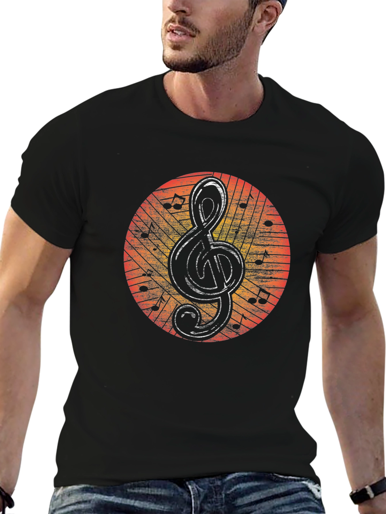 Musical Treble Clef Graphic Tee - Black Cotton Shirt