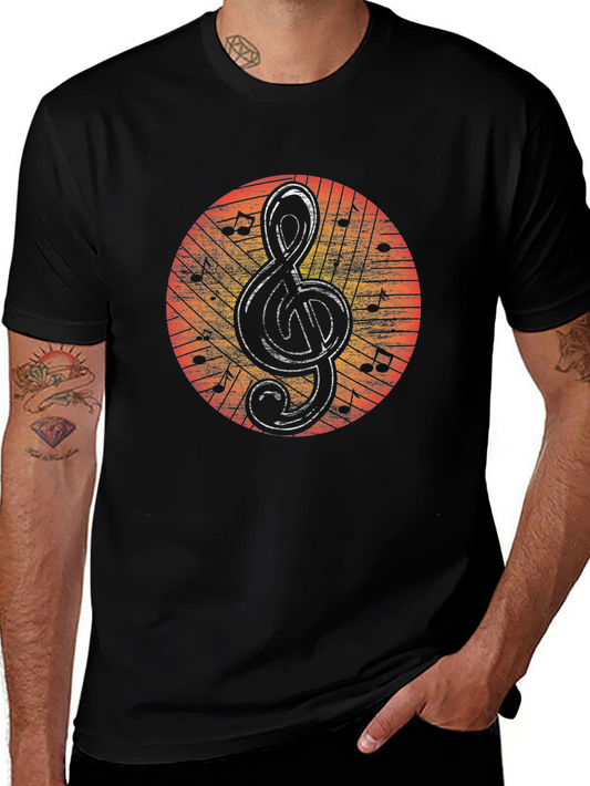 Musical Treble Clef Graphic Tee - Black Cotton Shirt