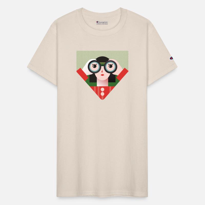 a designer with binoculars is looking for a client