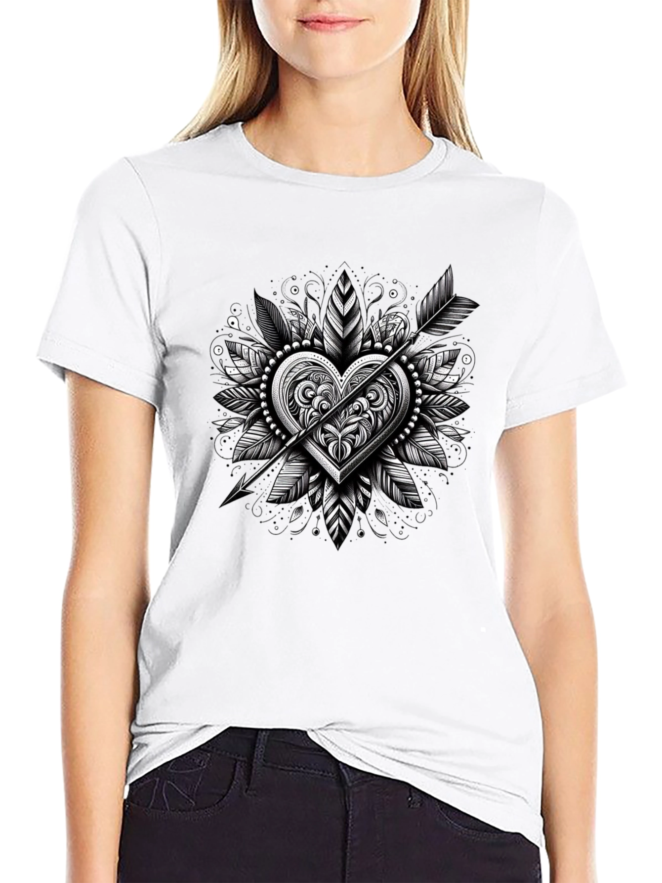 Arrow Heart Graphic Tee - Black Casual Shirt