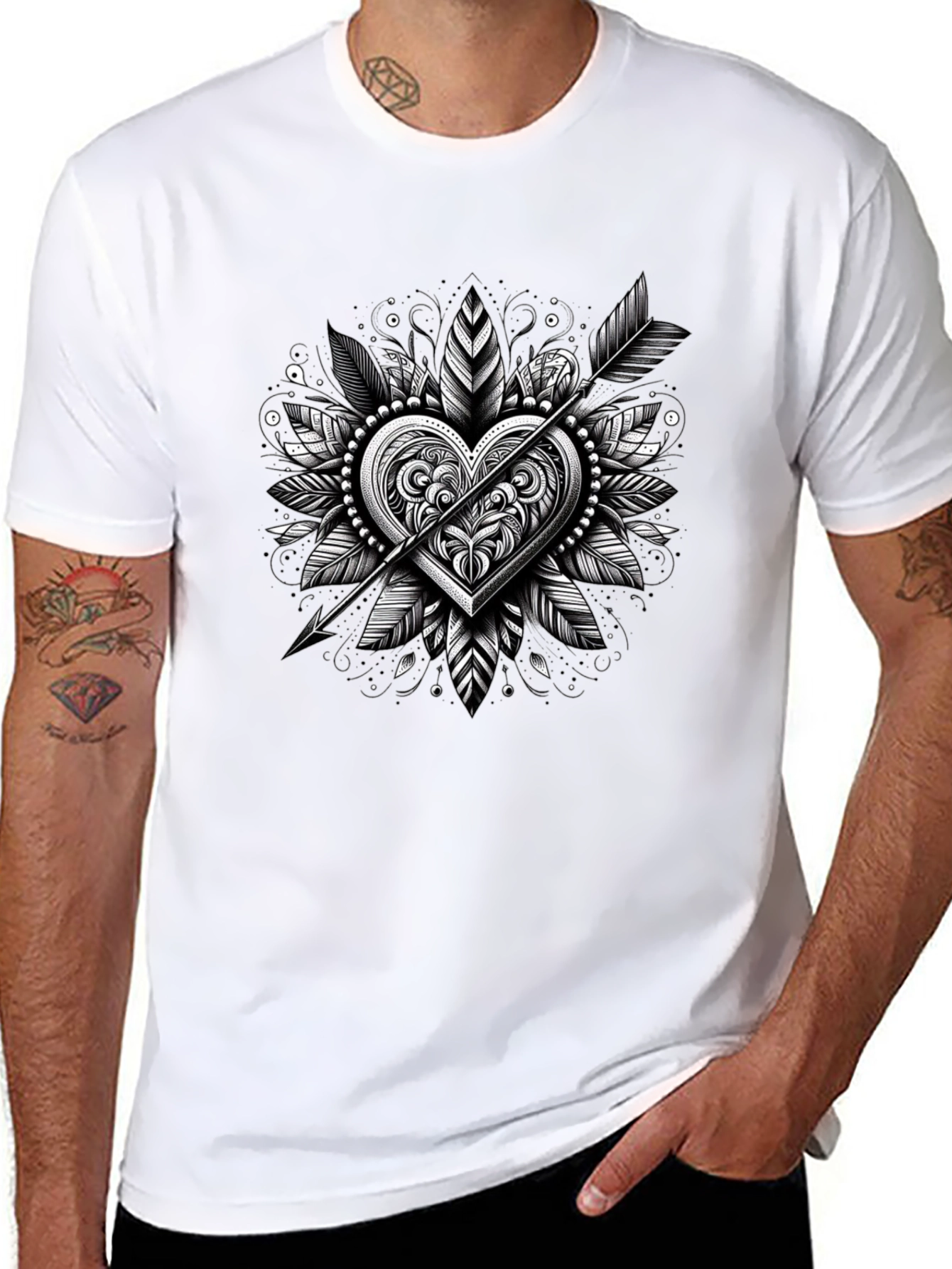 Arrow Heart Graphic Tee - Black Casual Shirt