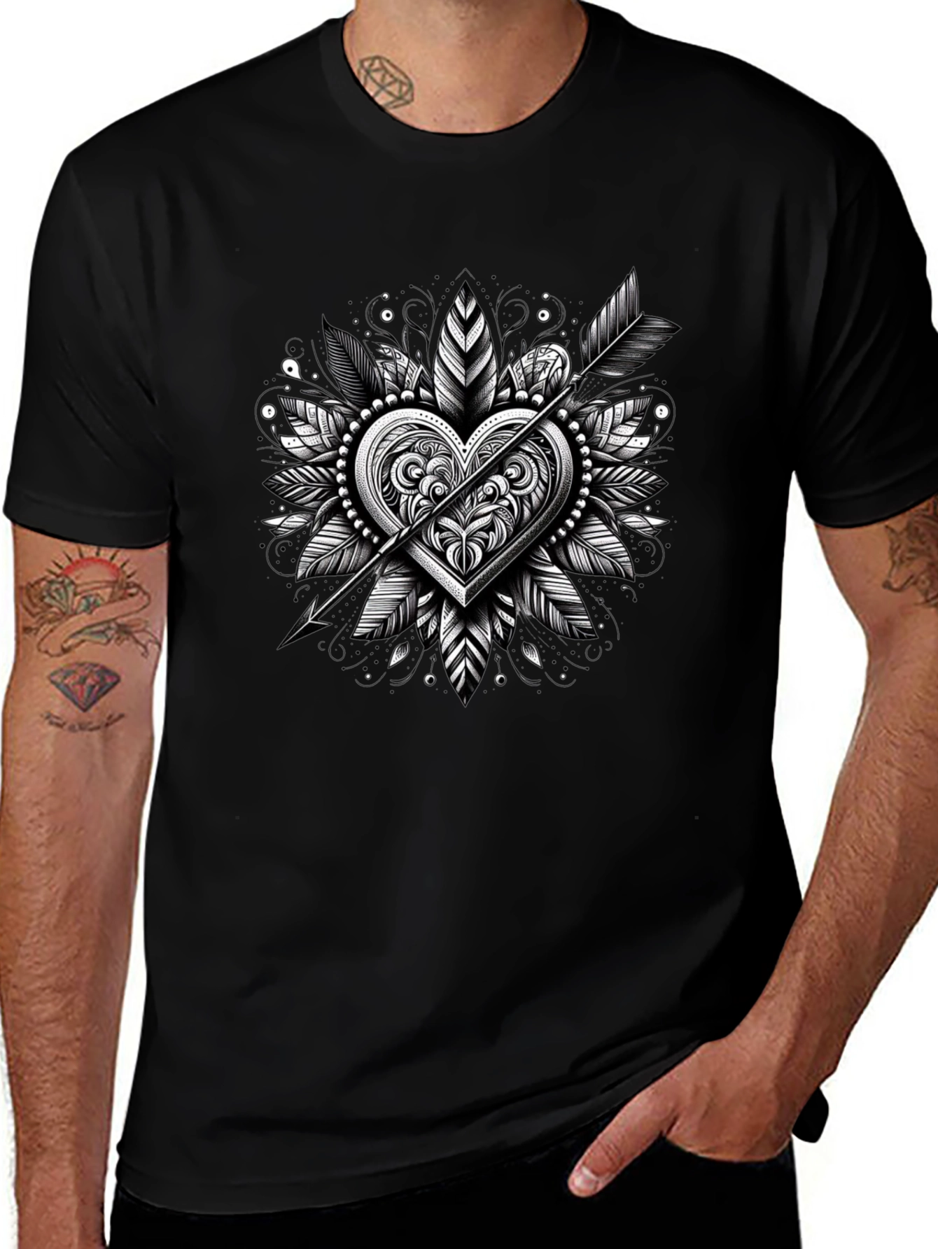 Arrow Heart Graphic Tee - Black Casual Shirt