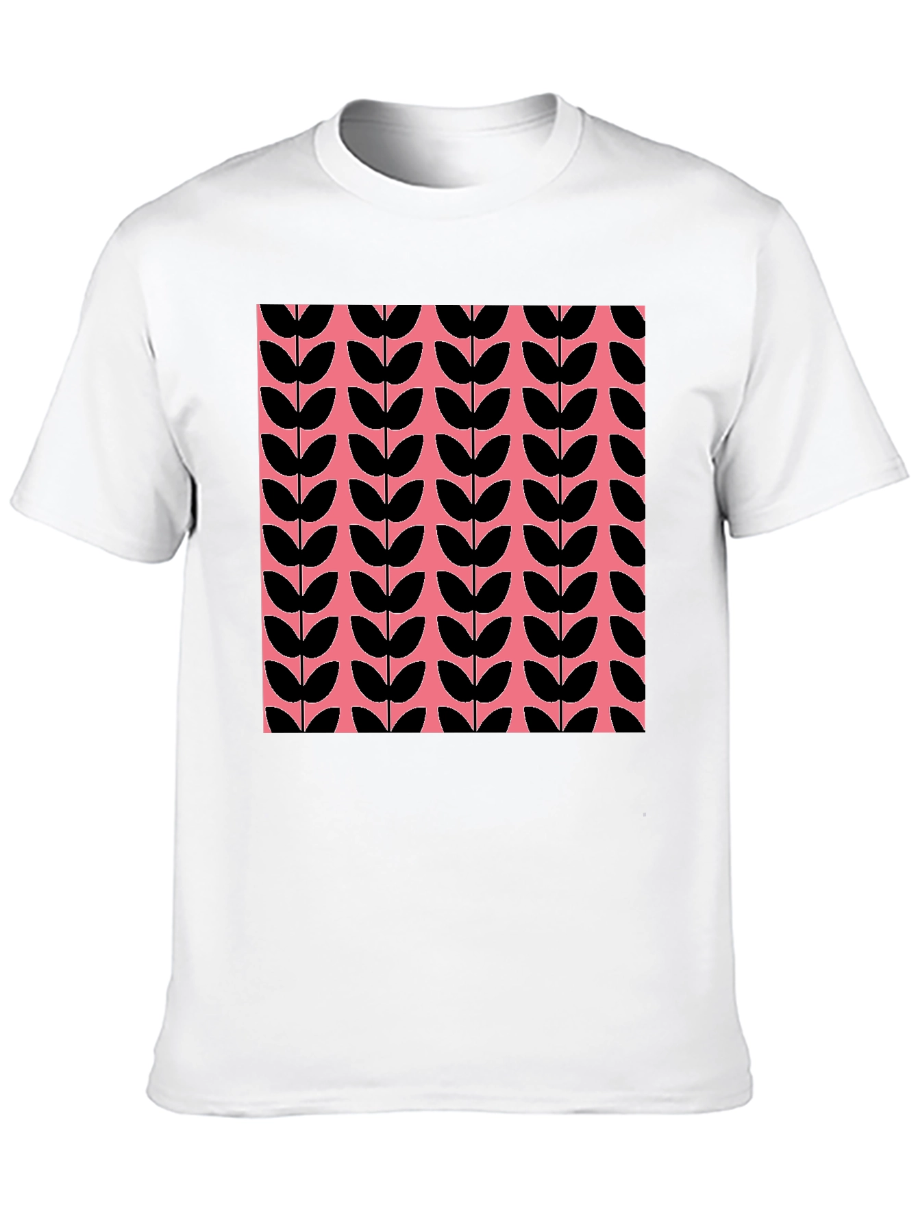 Retro Leaf Pattern T-Shirt - Black and Pink