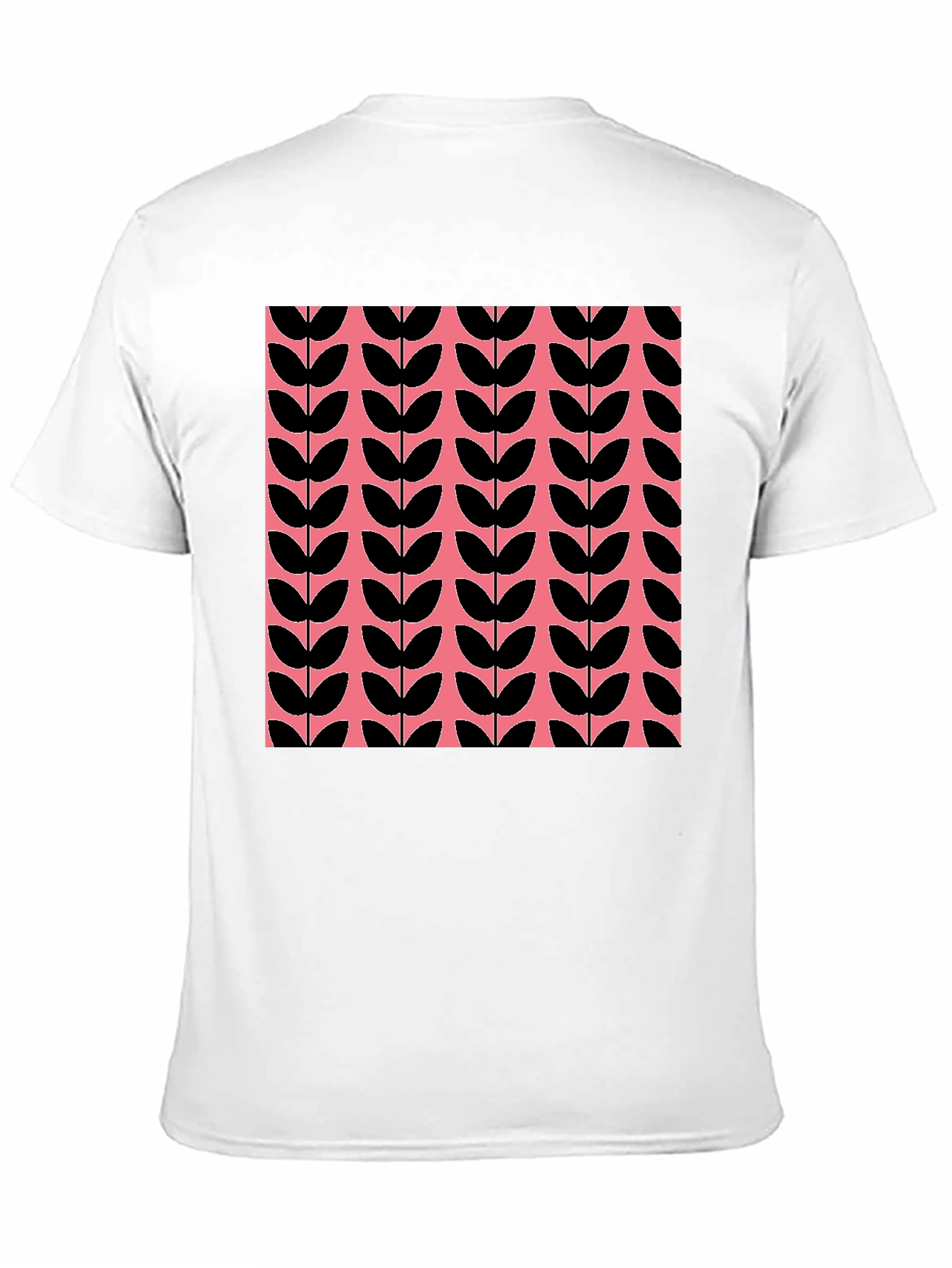 Retro Leaf Pattern T-Shirt - Black and Pink