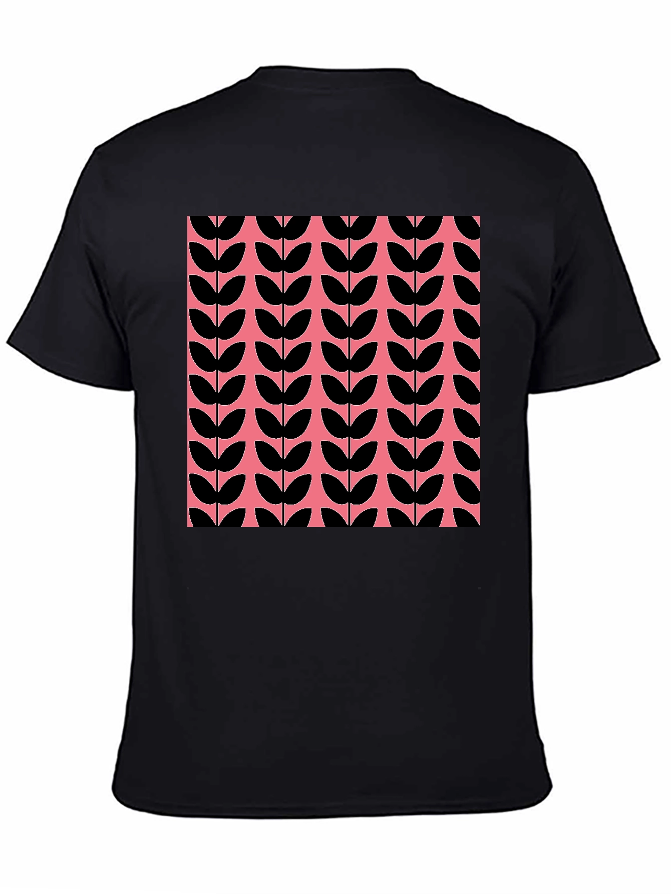 Retro Leaf Pattern T-Shirt - Black and Pink