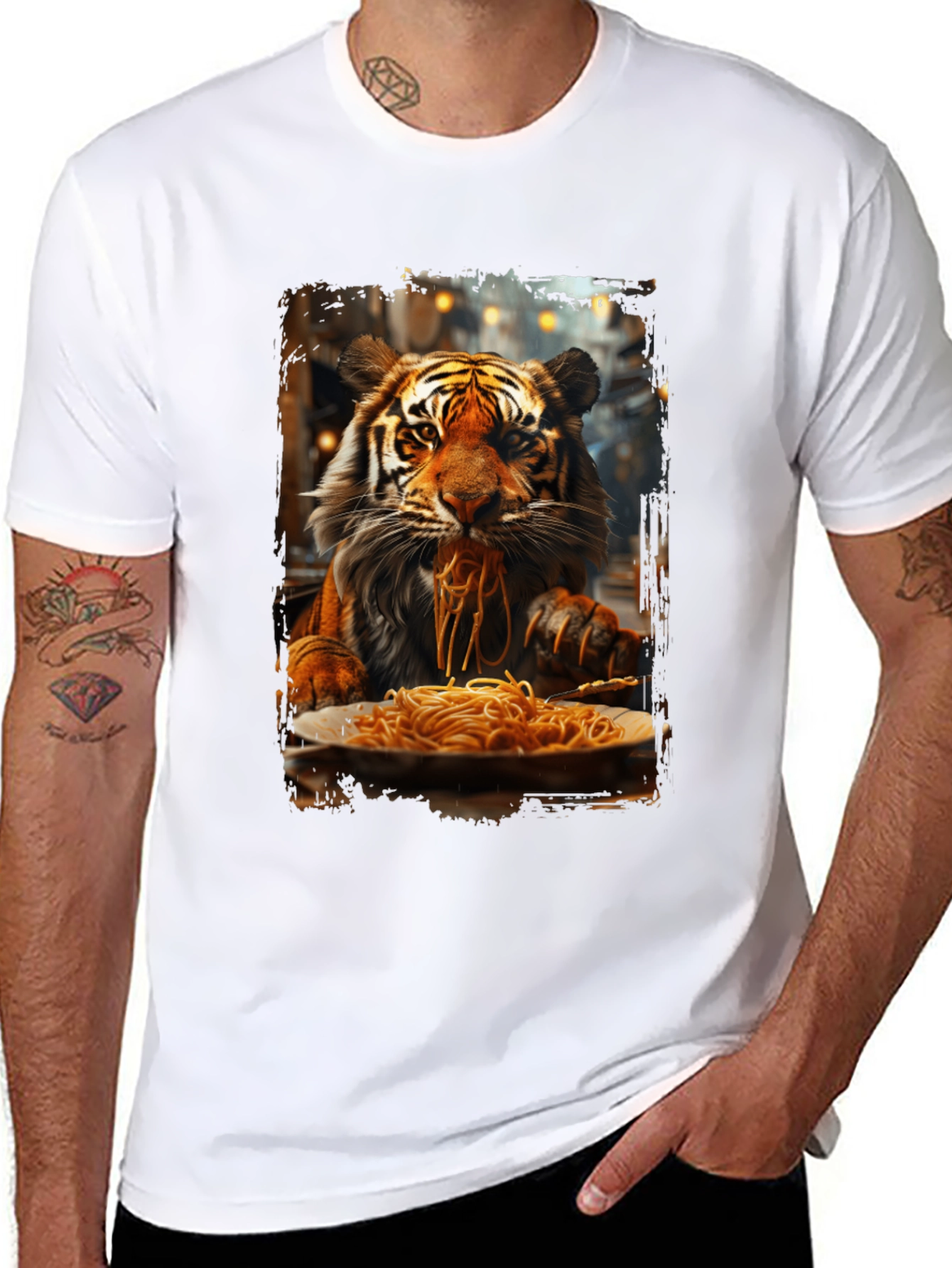Tiger Eating Spaghetti Graphic T-Shirt