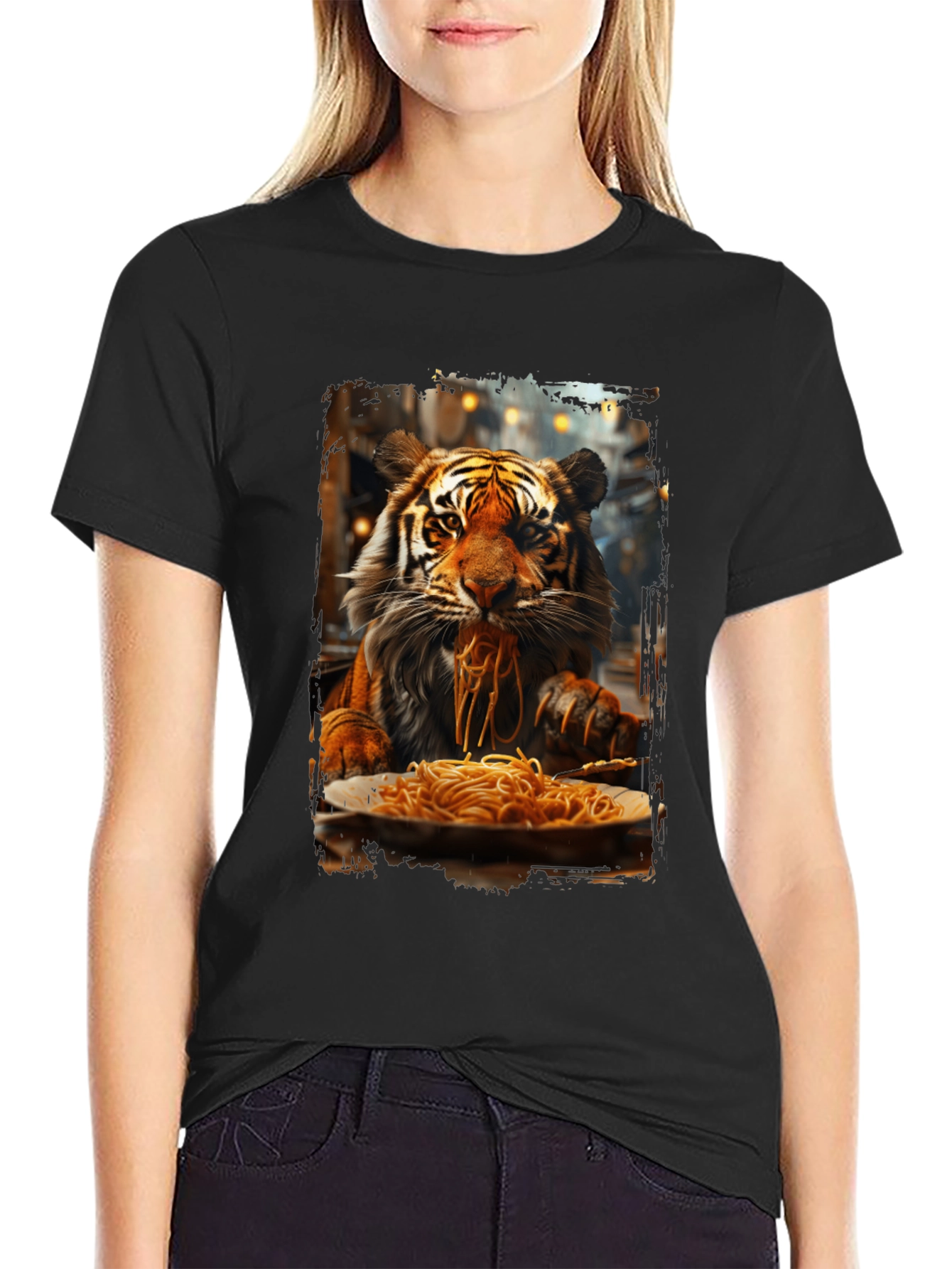 Tiger Eating Spaghetti Graphic T-Shirt