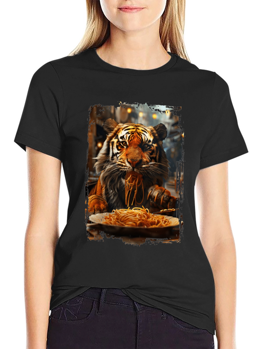Tiger Eating Spaghetti Graphic T-Shirt