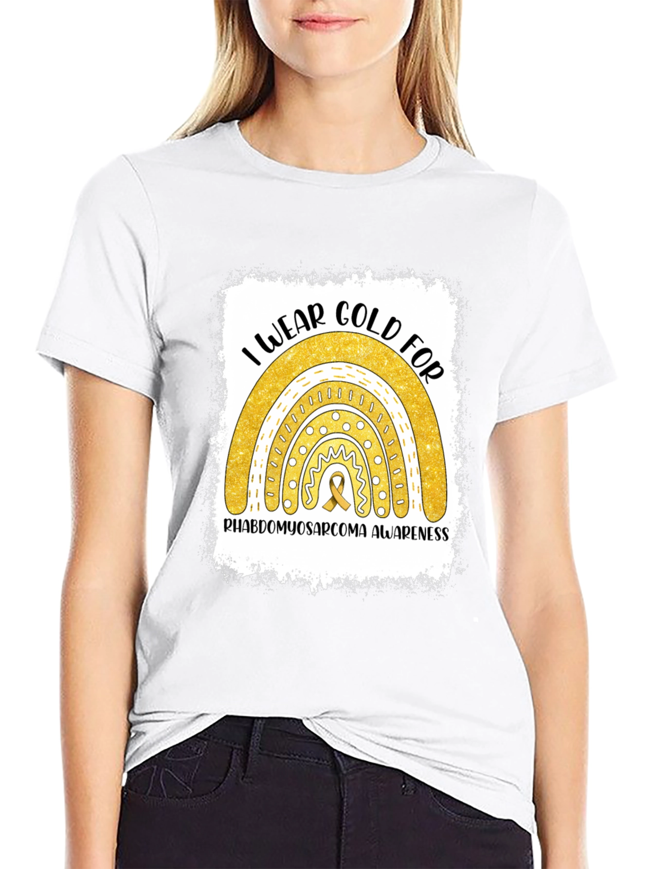 Gold Rainbow Rhabdomyosarcoma Awareness T-Shirt