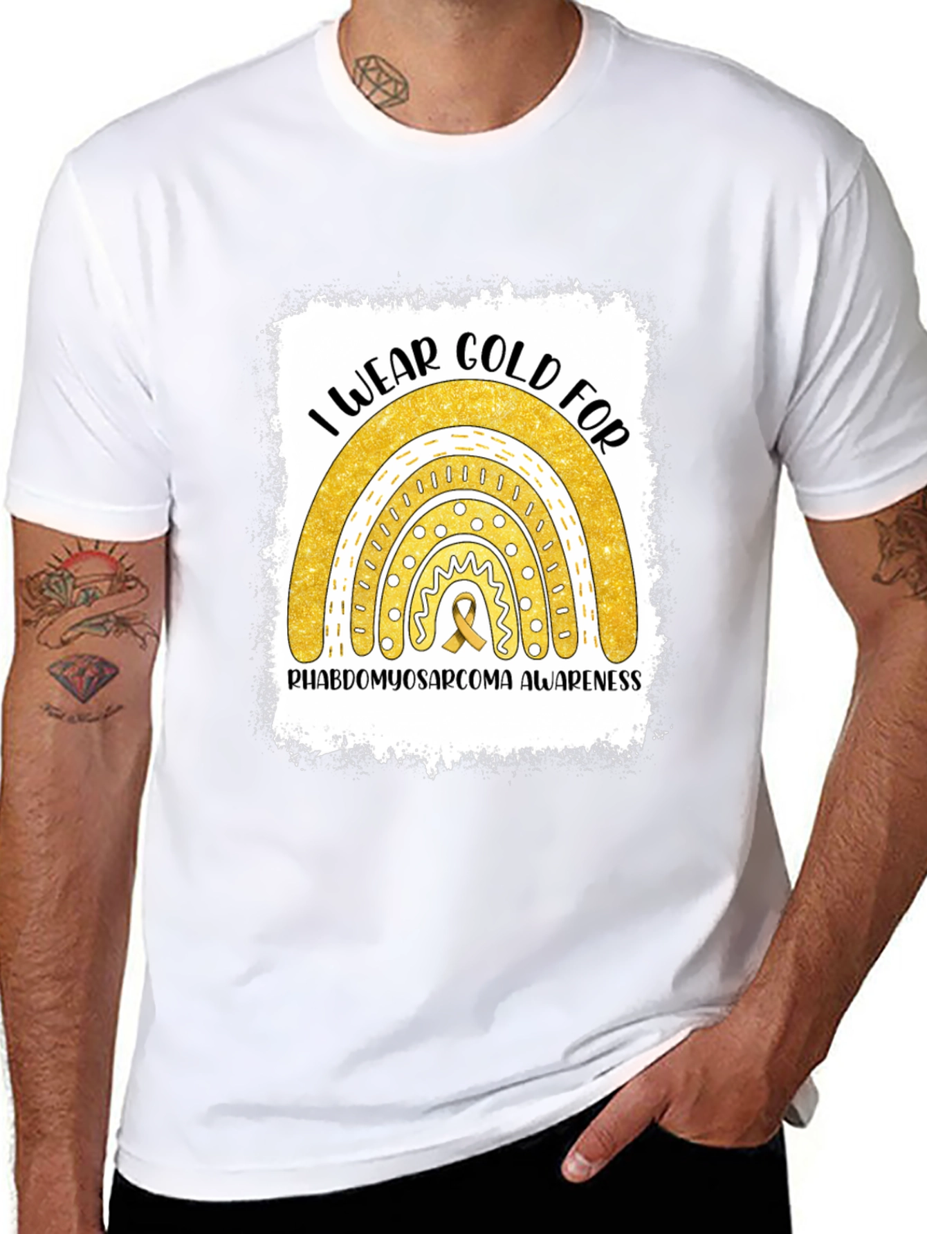 Gold Rainbow Rhabdomyosarcoma Awareness T-Shirt