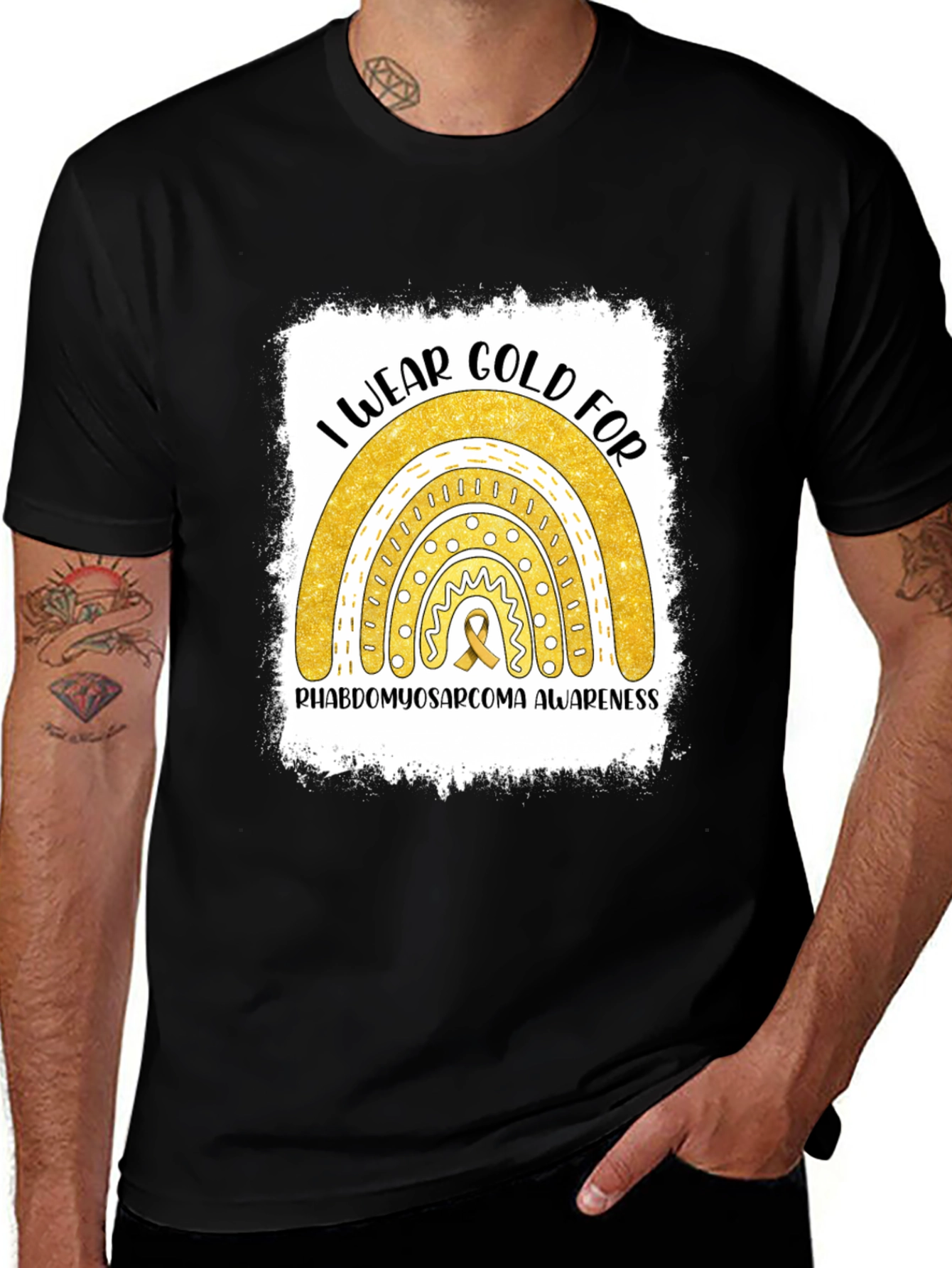 Gold Rainbow Rhabdomyosarcoma Awareness T-Shirt