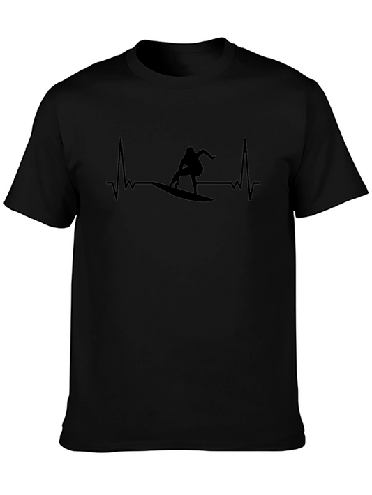Surfer Heartbeat Graphic T-Shirt - Black