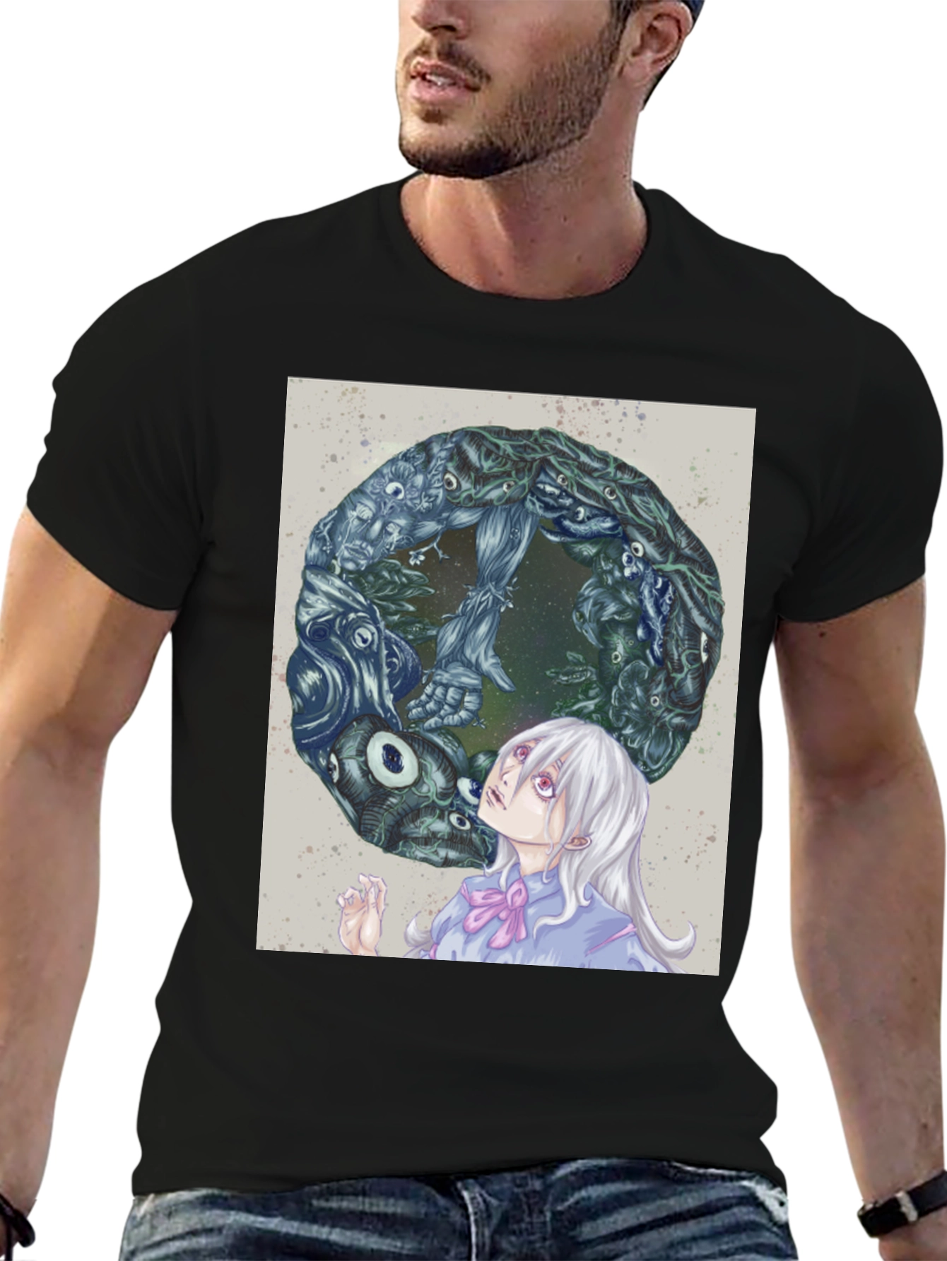 Anime Graphic Print Black T-Shirt