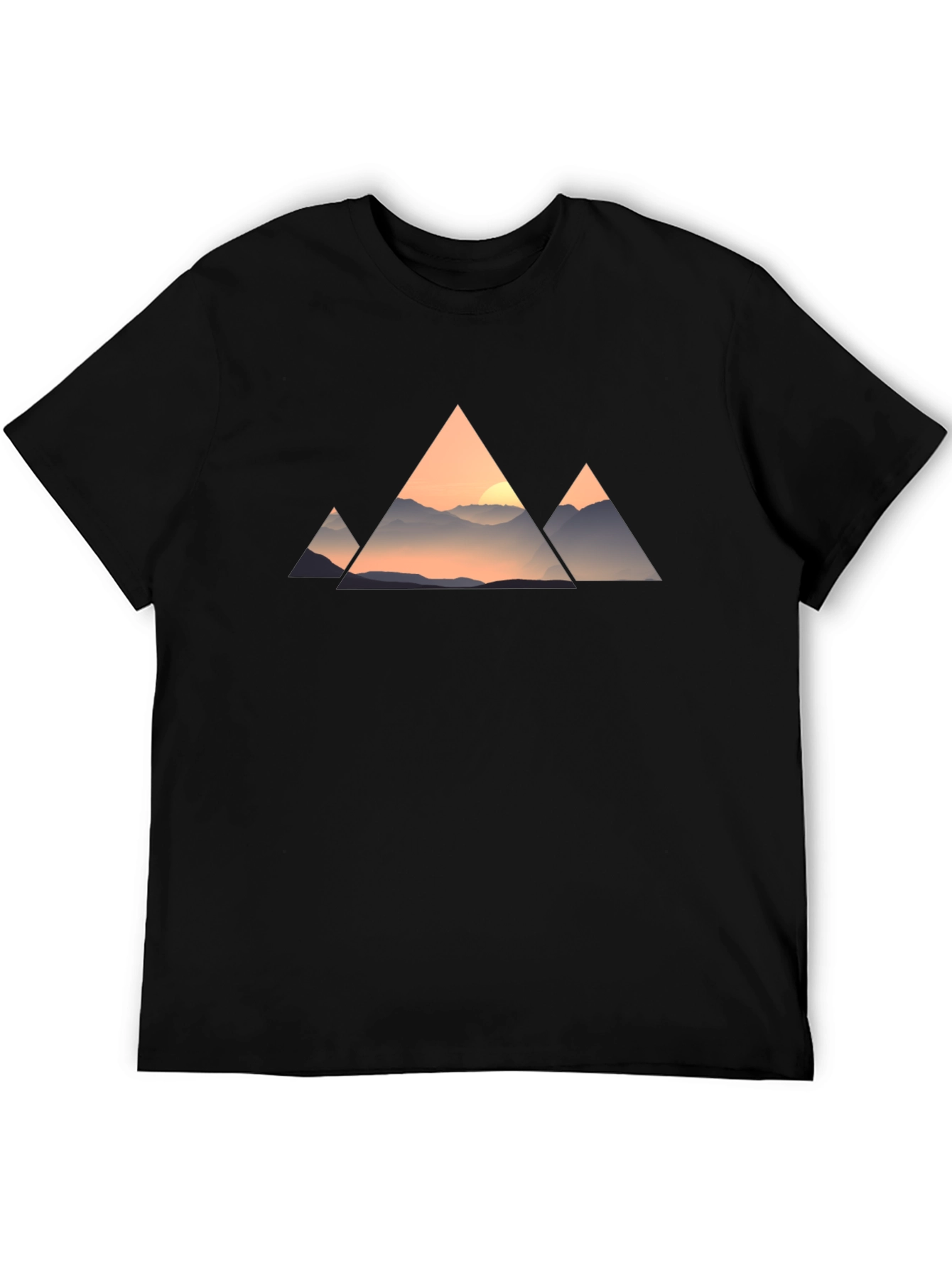 Mountain Sunset Triangle Graphic Tee - Black Cotton Blend