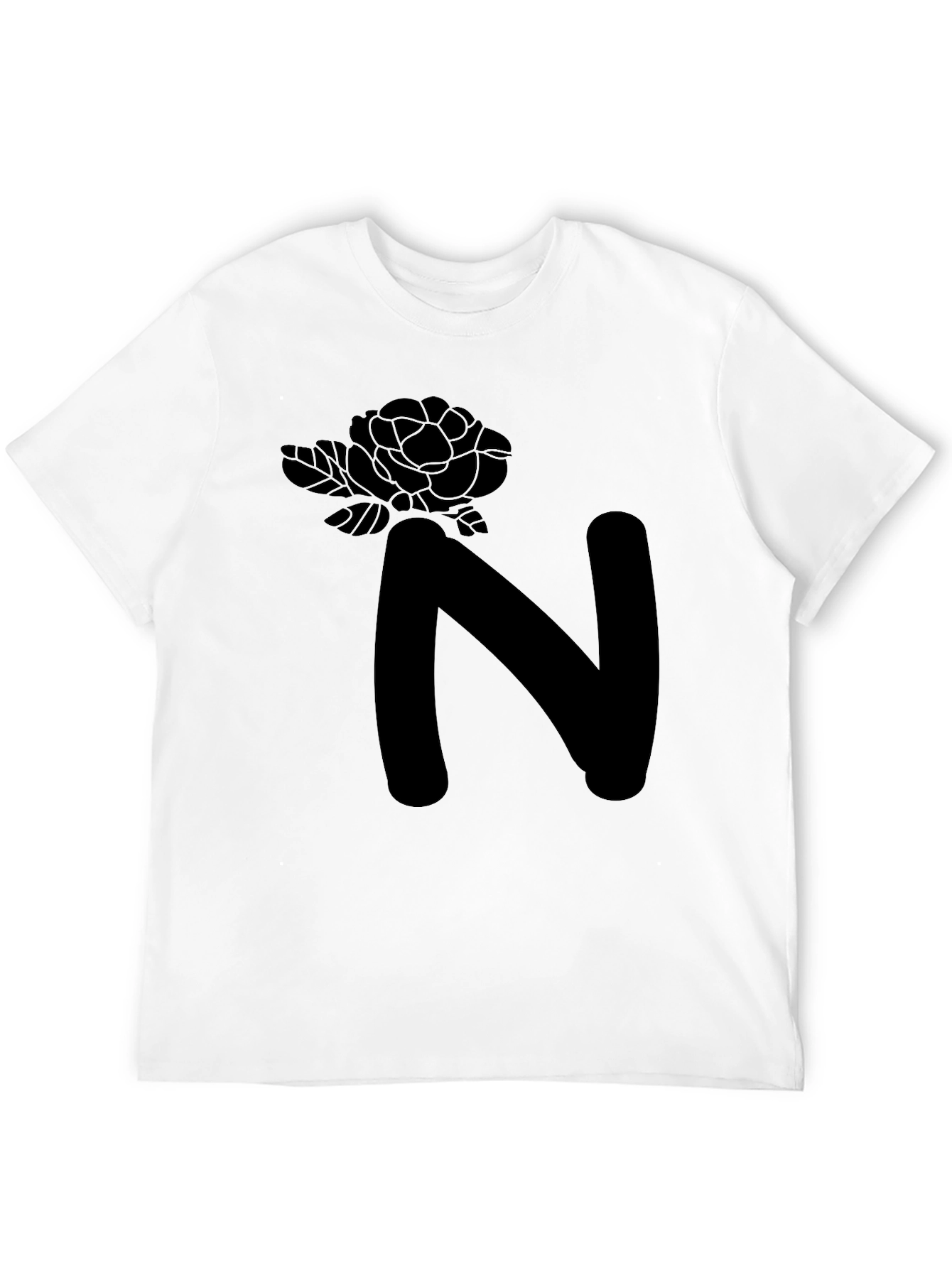 Floral N Letter Graphic Black T-Shirt