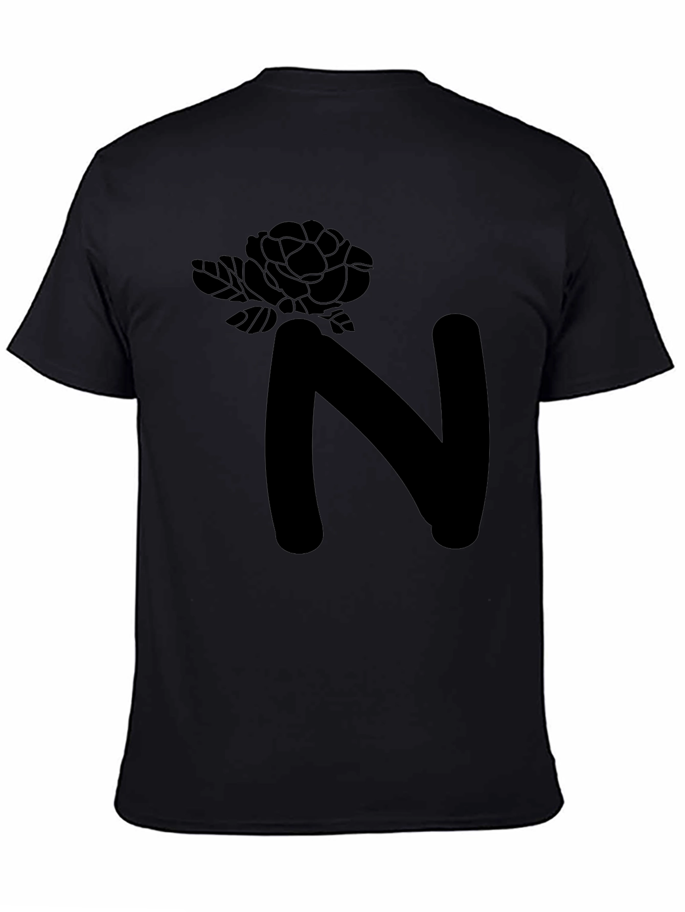 Floral N Letter Graphic Black T-Shirt