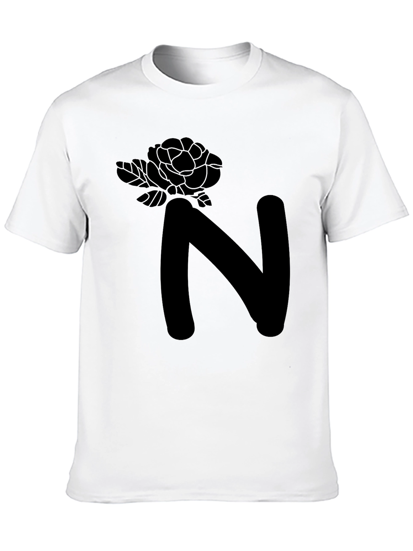 Floral N Letter Graphic Black T-Shirt