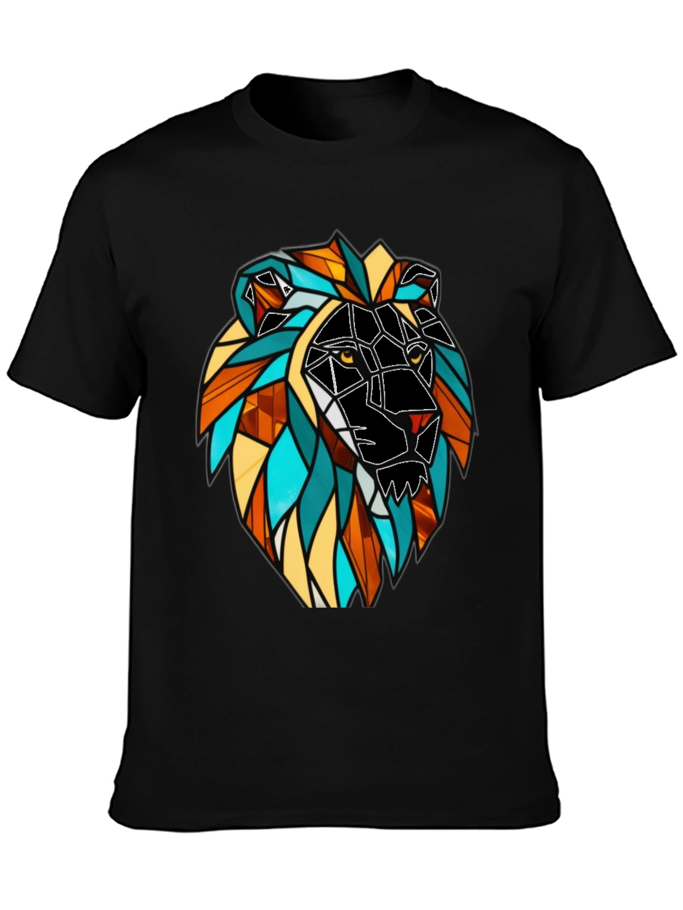 Geometric Lion Graphic Black T-Shirt