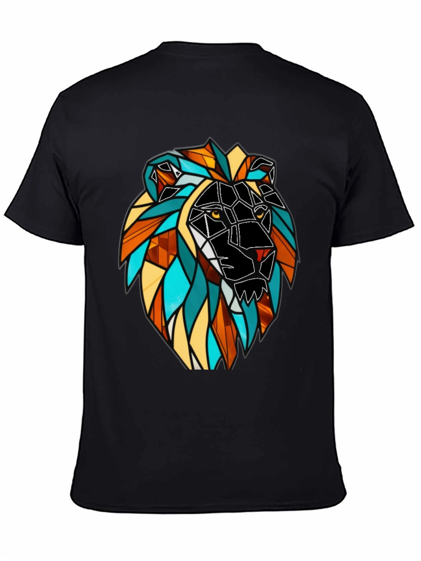 Geometric Lion Graphic Black T-Shirt