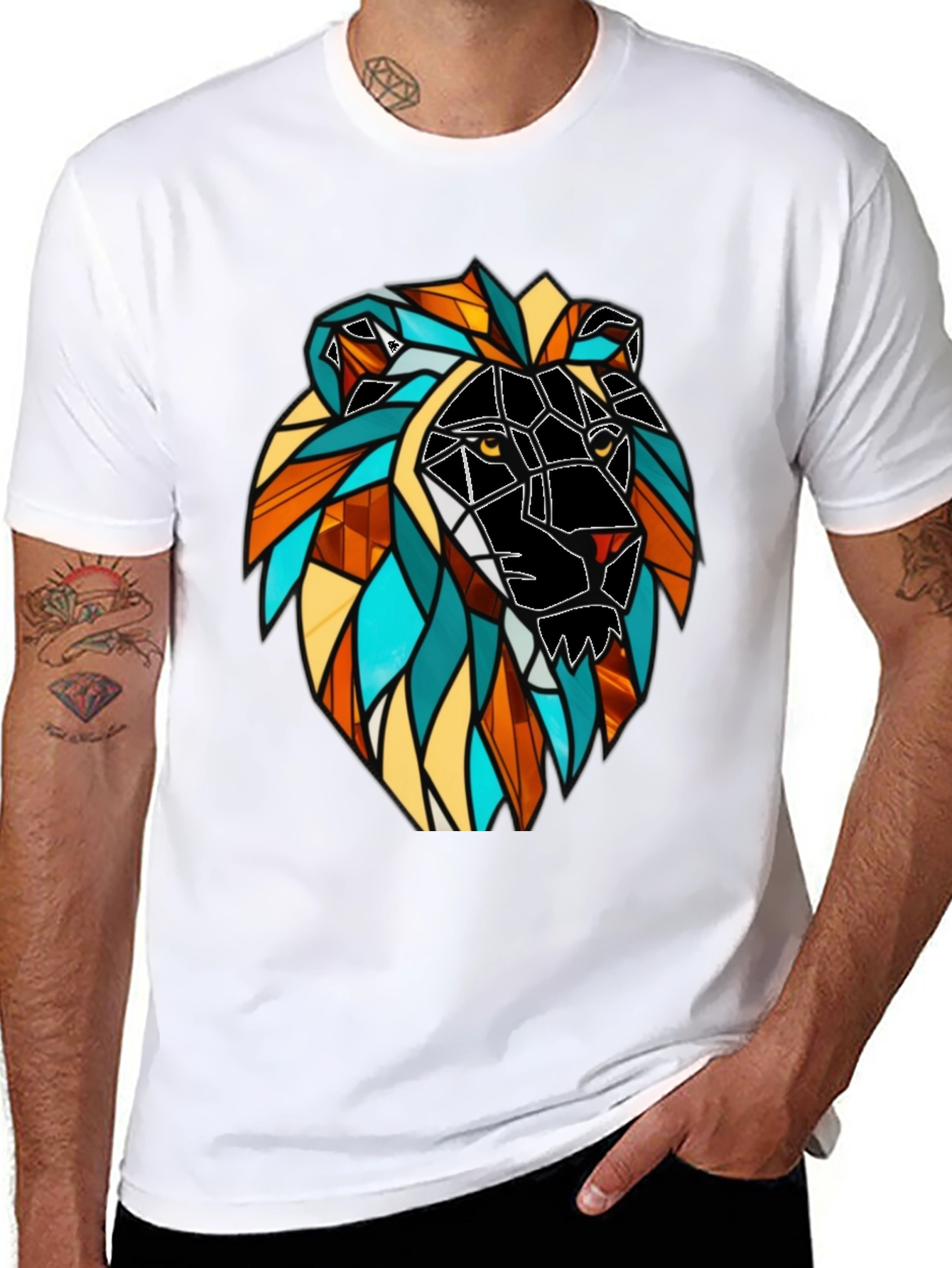 Geometric Lion Graphic Black T-Shirt