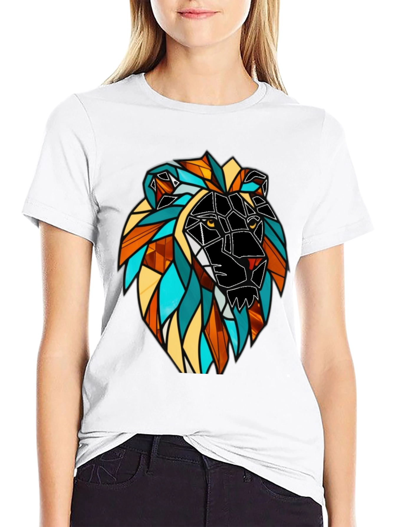 Geometric Lion Graphic Black T-Shirt
