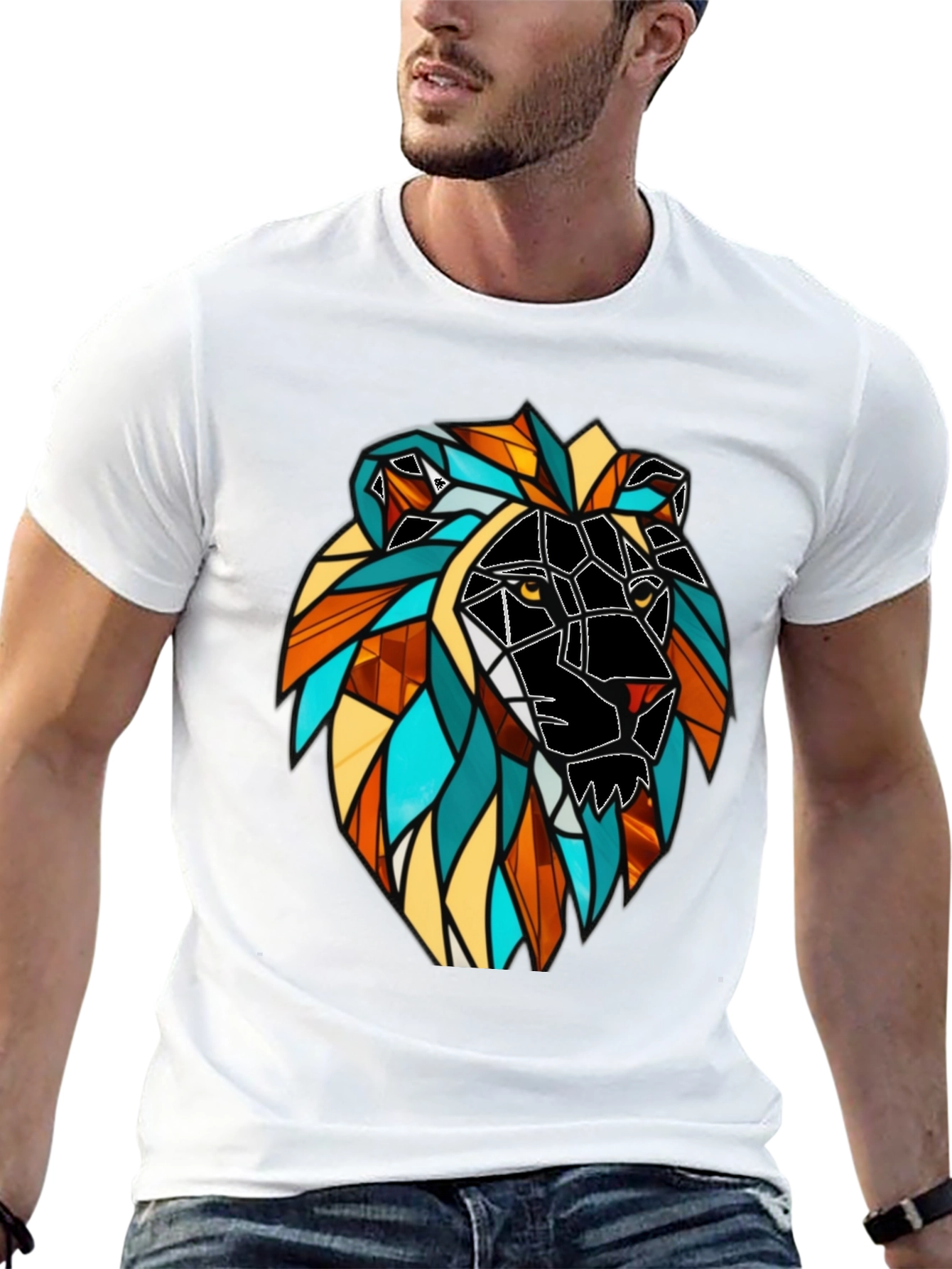Geometric Lion Graphic Black T-Shirt