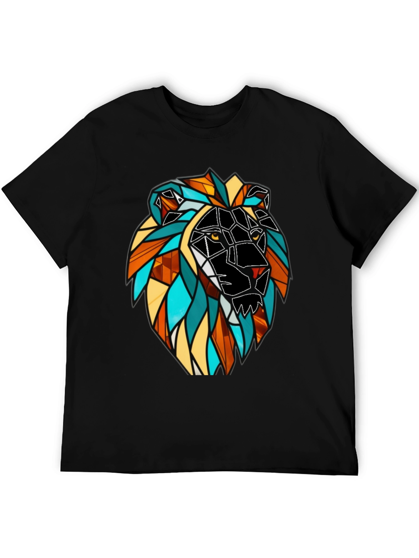 Geometric Lion Graphic Black T-Shirt