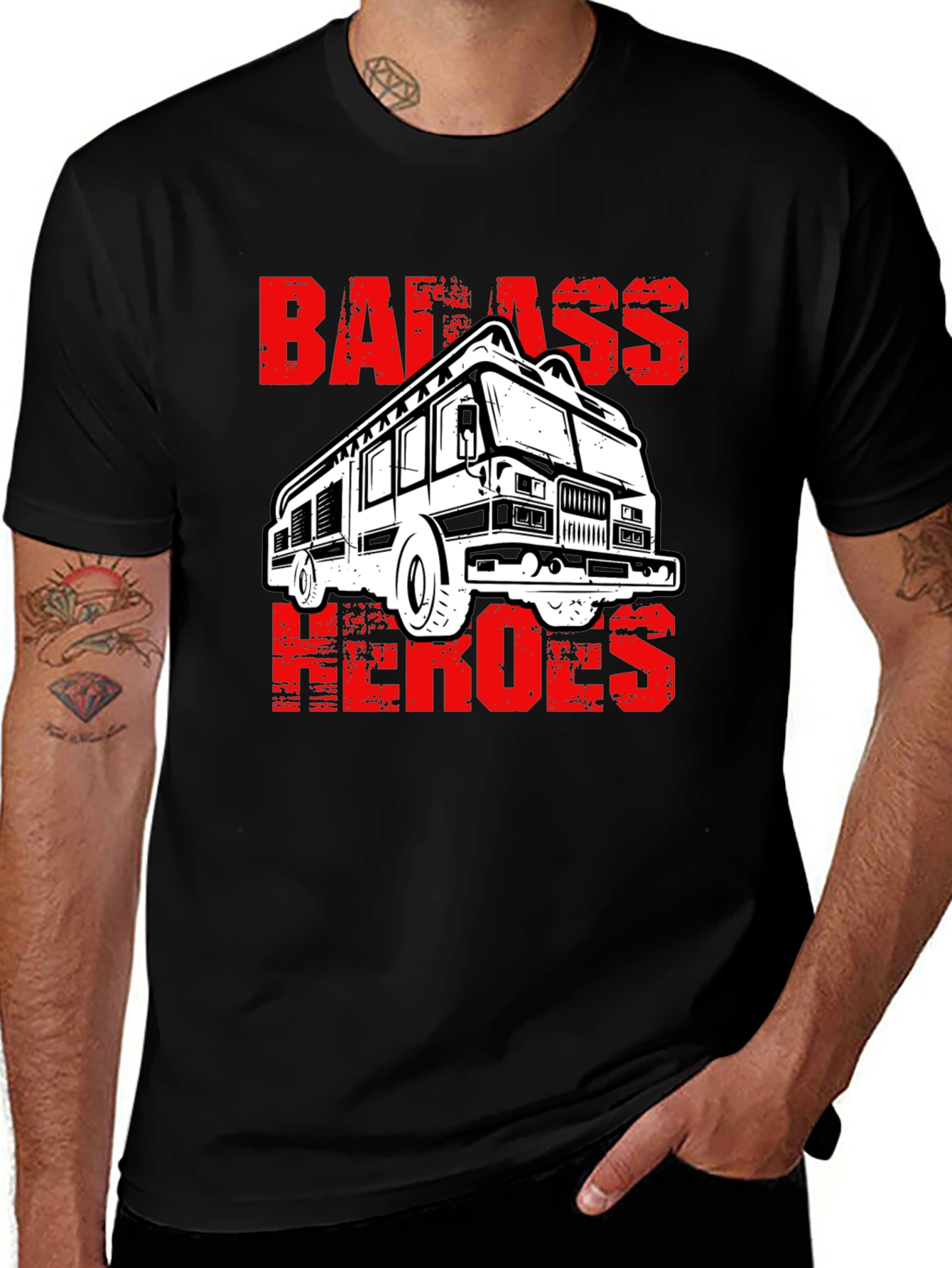 Badass Heroes Fire Truck Graphic T-Shirt