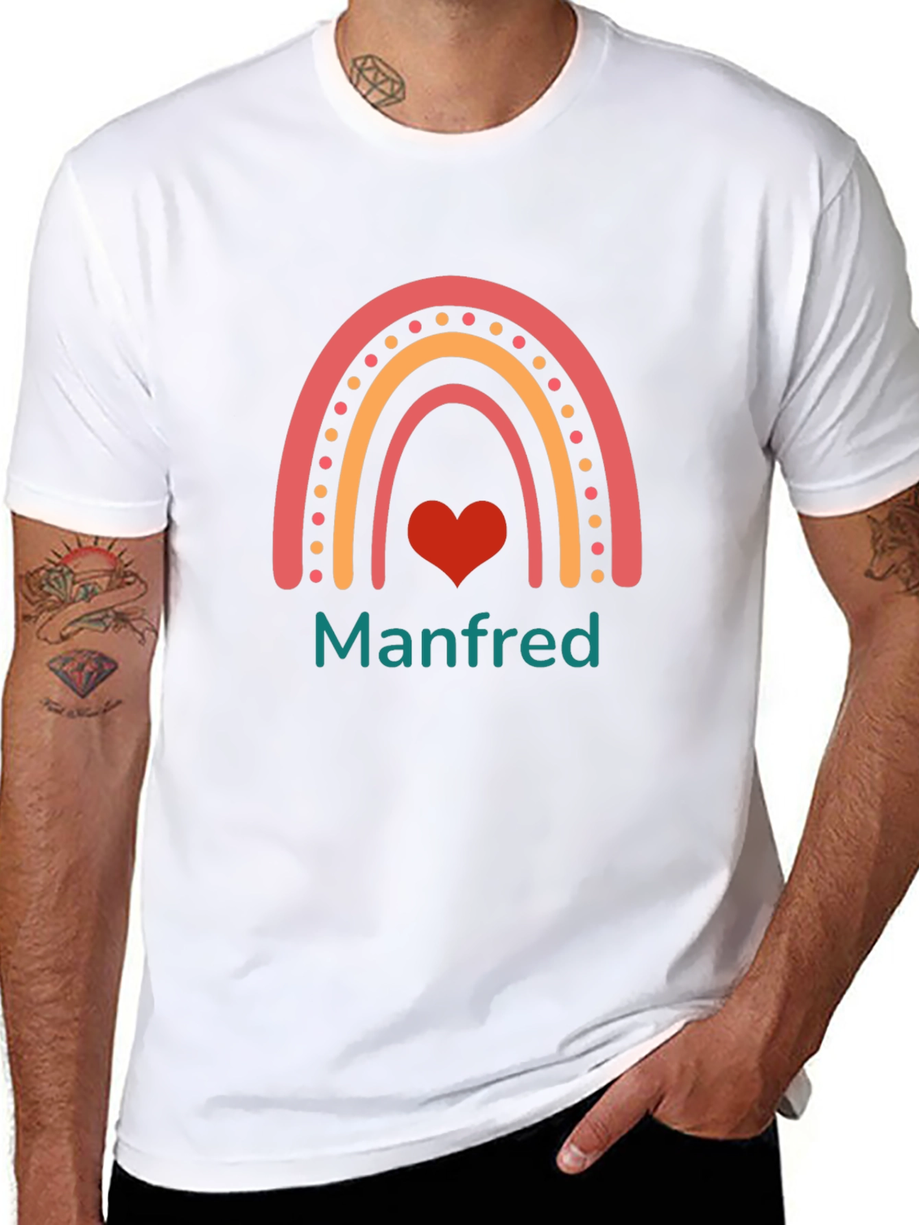 Manfred Rainbow Heart Graphic Tee - Black