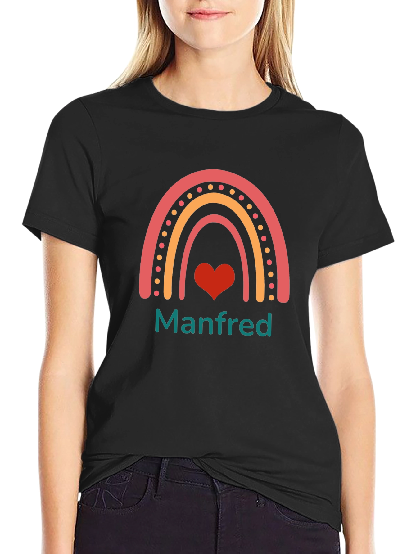 Manfred Rainbow Heart Graphic Tee - Black
